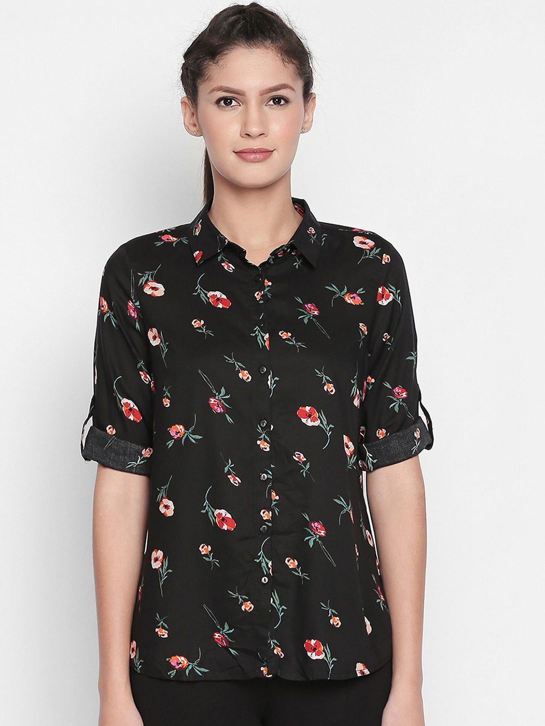 

Honey by Pantaloons Women Black Floral Printed Top