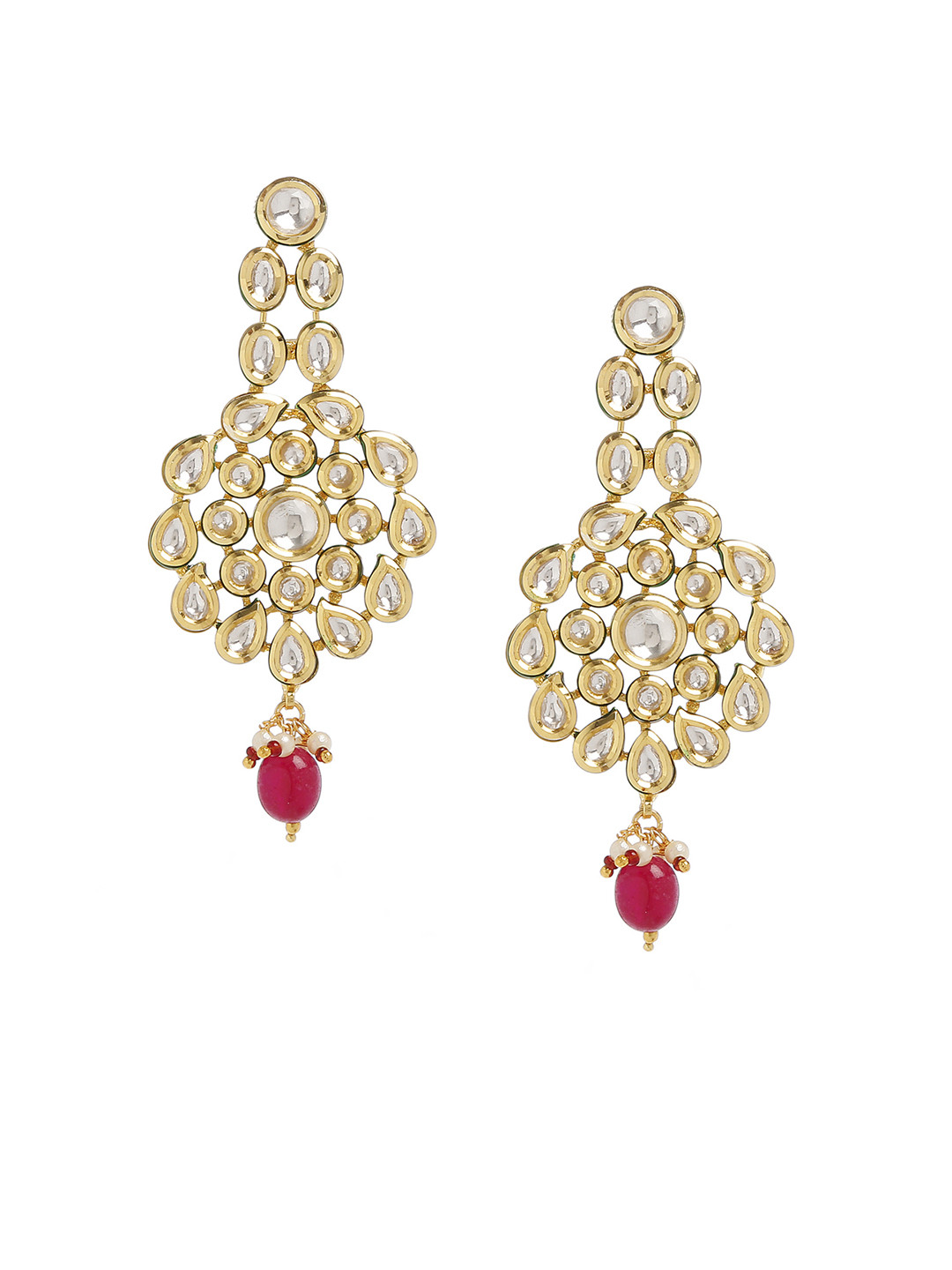 

Bamboo Tree Jewels Gold-Toned & Red Contemporary Drop Earrings