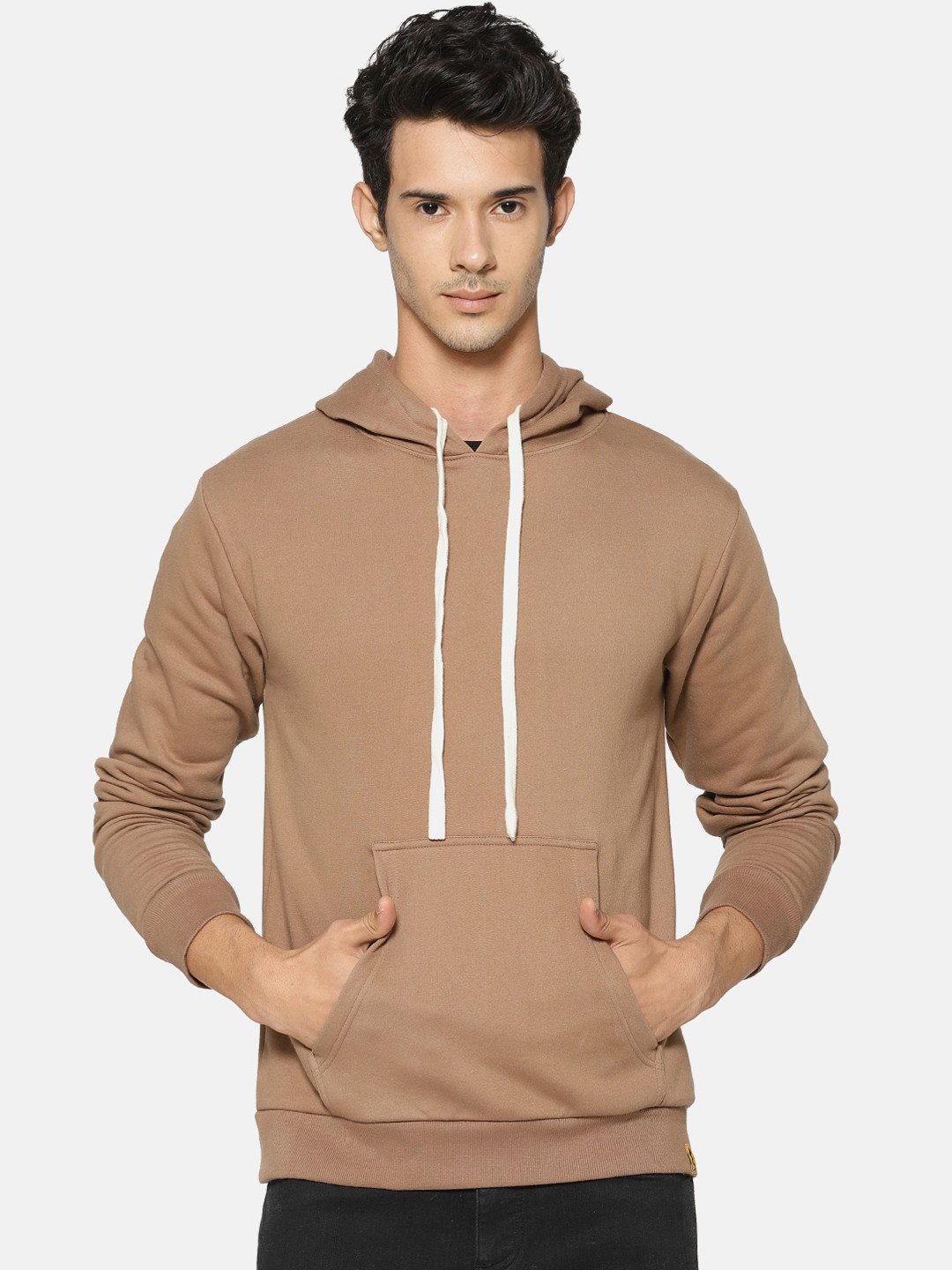

Campus Sutra Men Brown Solid Hooded Sweatshirt