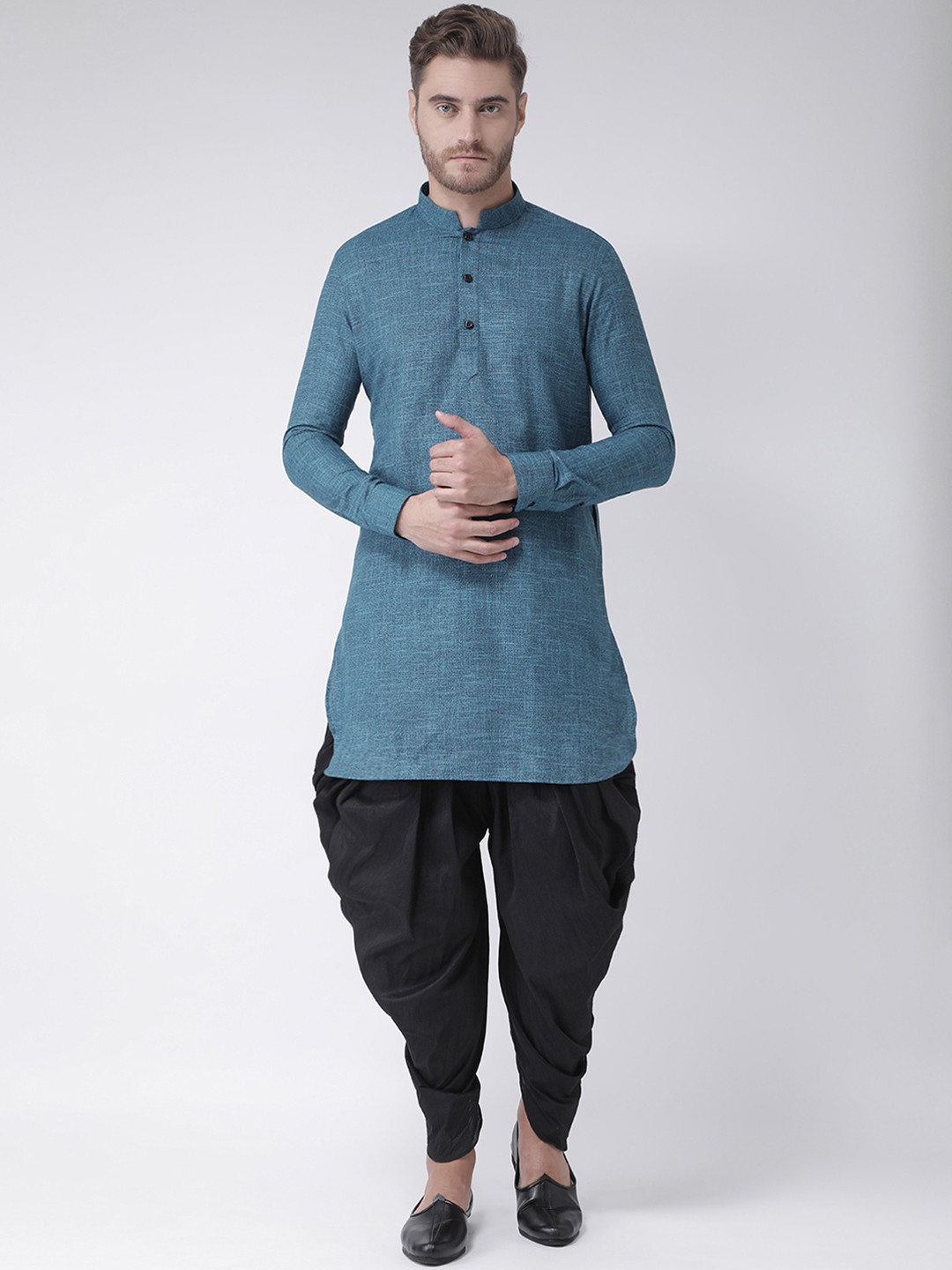 

DEYANN Men Blue & Black Self Design Kurta with Patiala