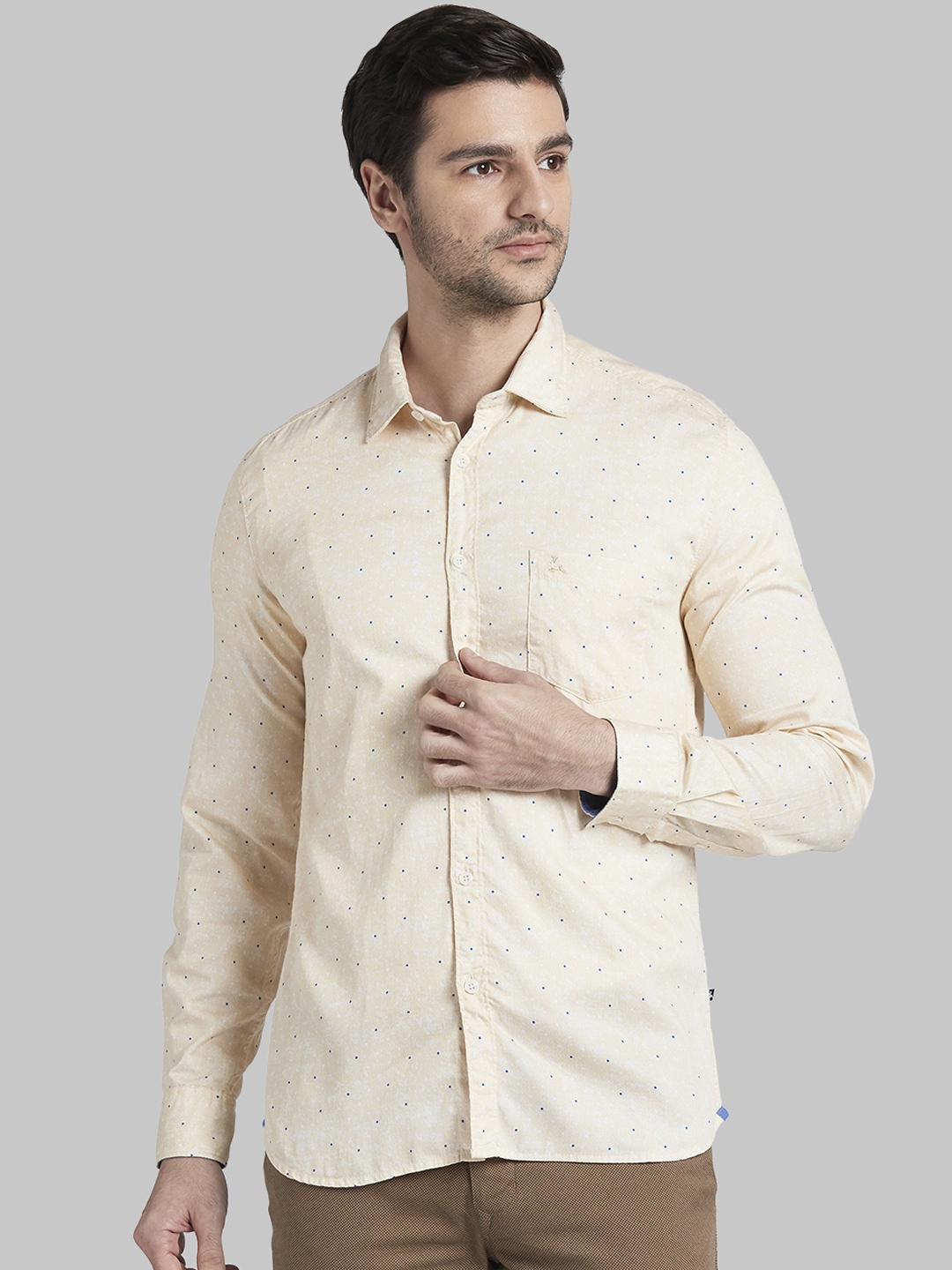 Parx Men Yellow Slim Fit Printed Casual Shirt