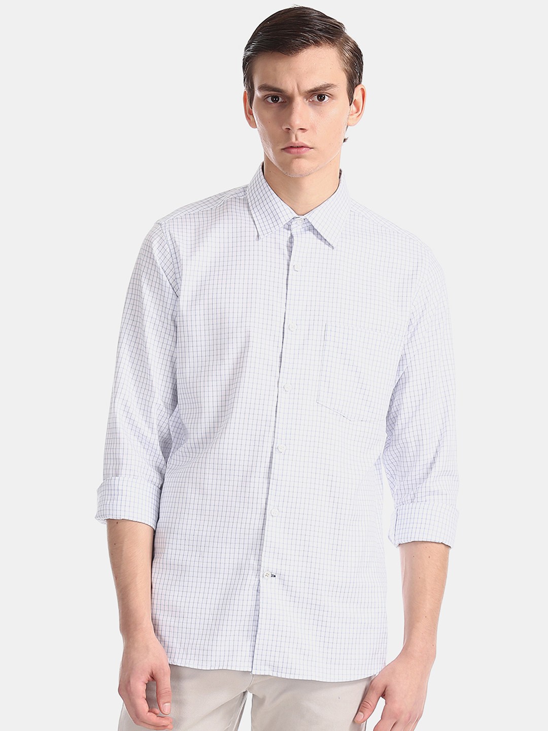 

Excalibur Men White Regular Fit Checked Casual Shirt