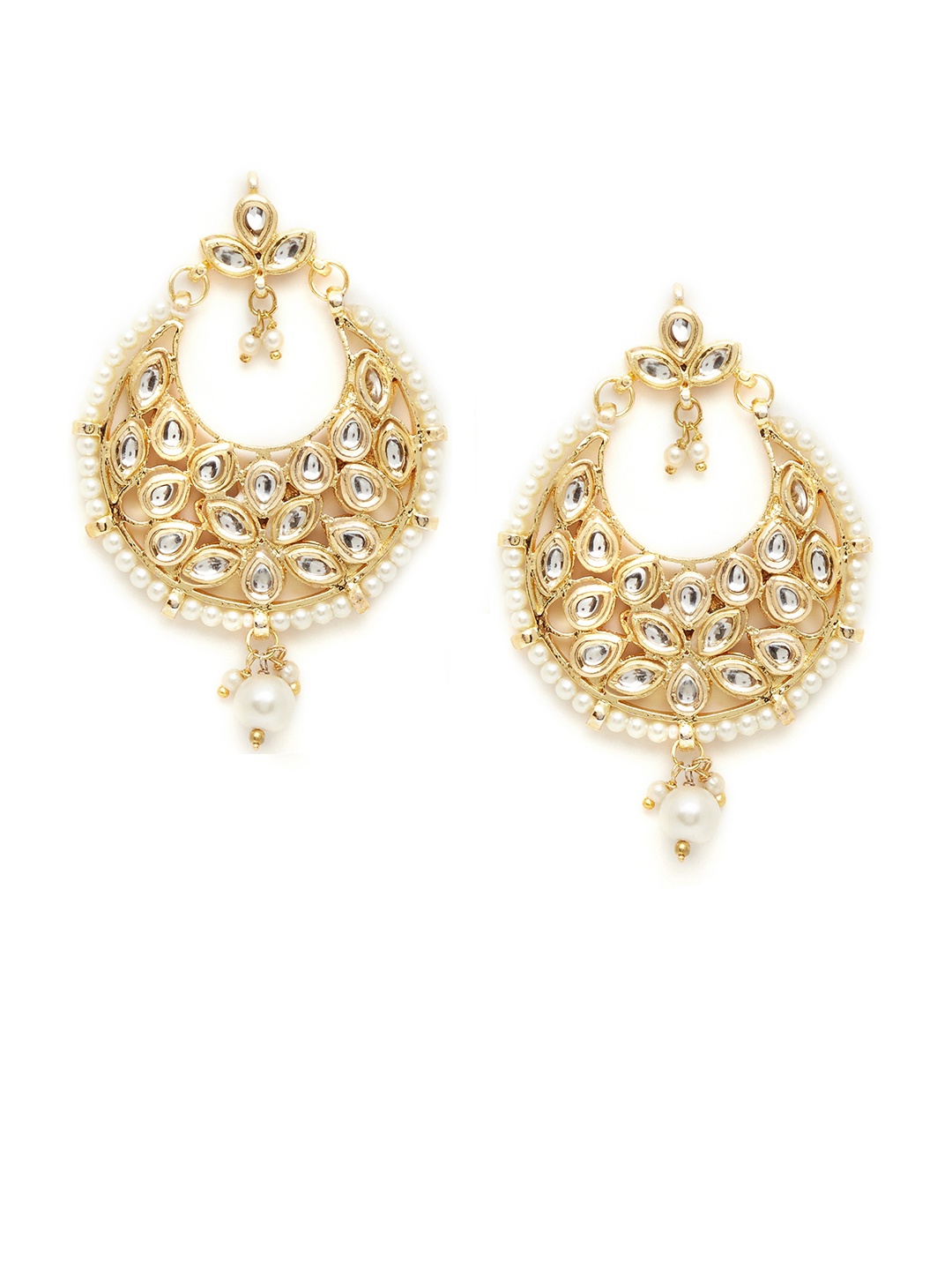 

Bamboo Tree Jewels Gold-Toned & White Classic Drop Earrings