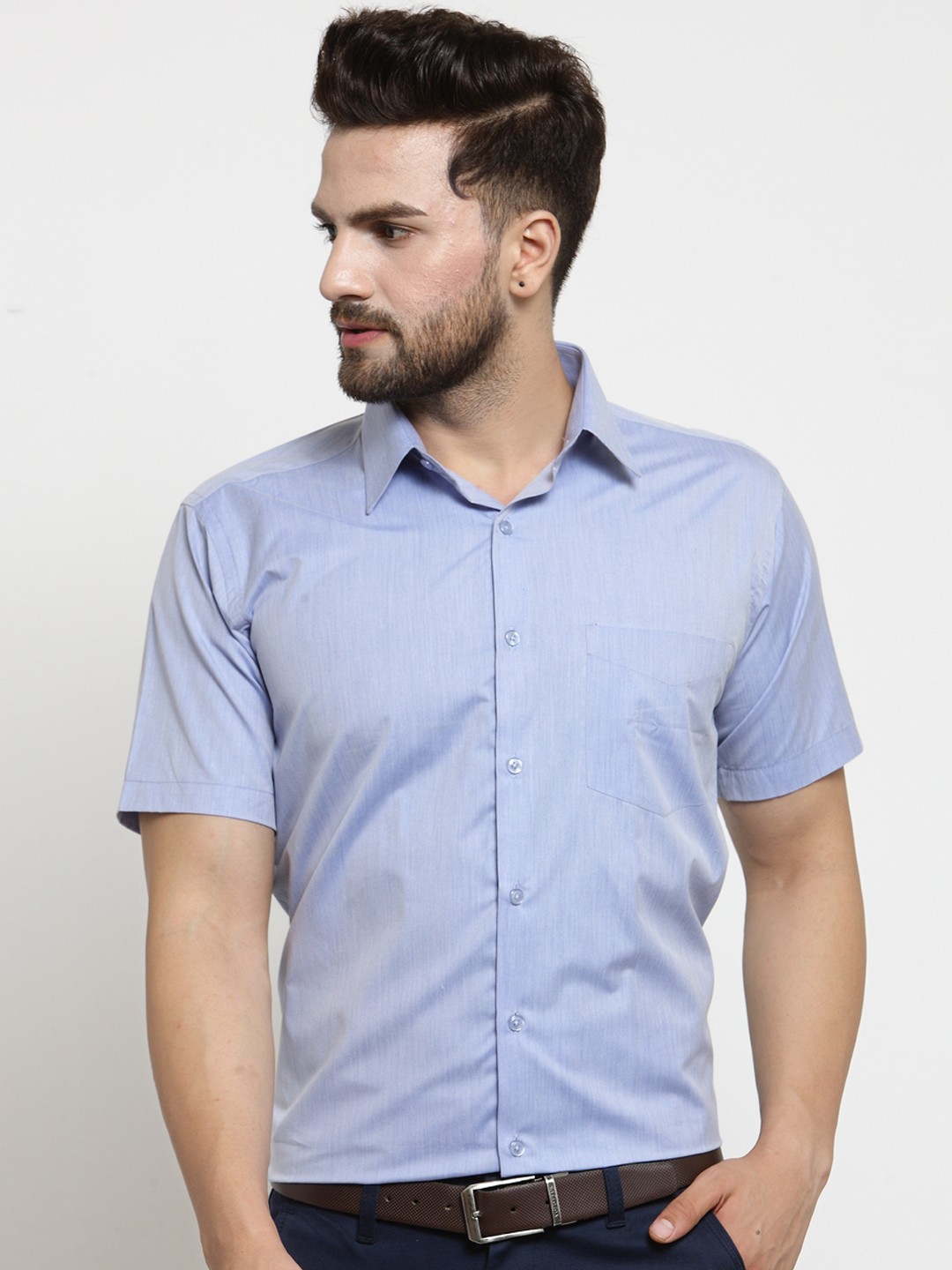 

Hancock Men Blue Sharp Slim Fit Solid Chambray Formal Shirt