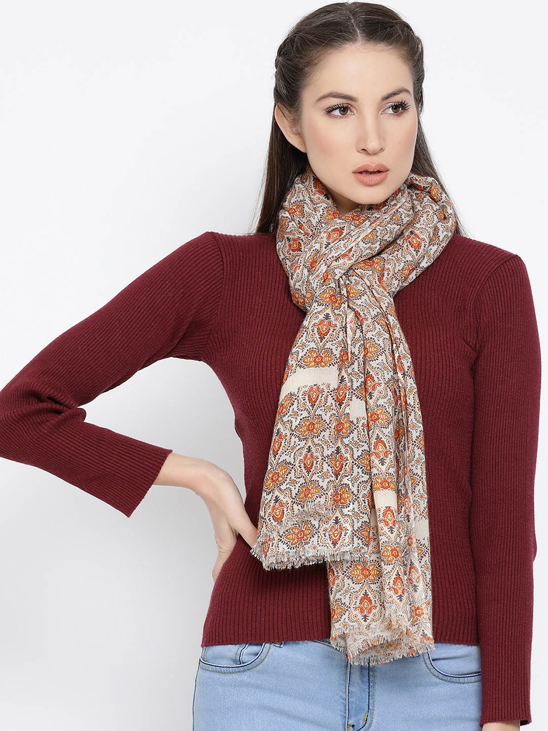 

Shingora Women Beige Printed Shawl