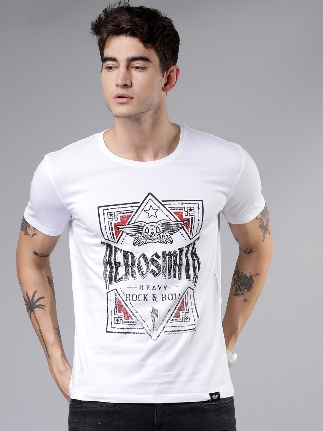 

LOCOMOTIVE Men White Printed Round Neck Slim-Fit T-shirt