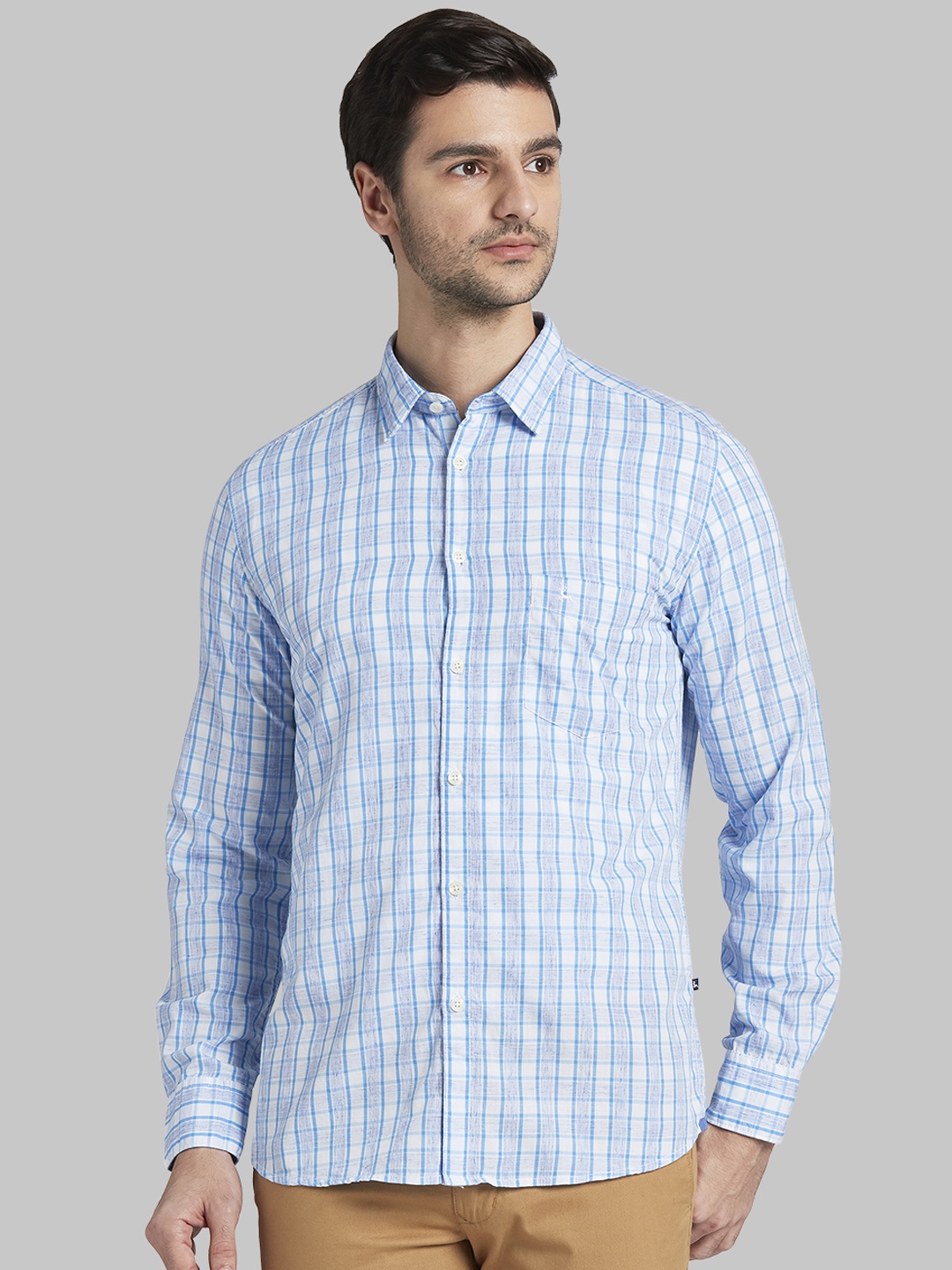 

Parx Men Blue & White Slim Fit Checked Casual Shirt