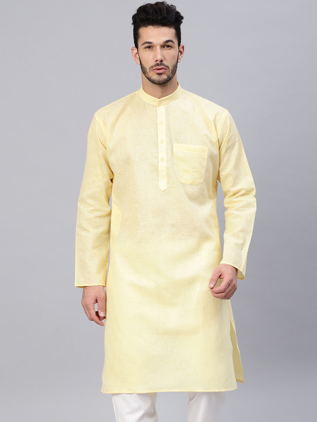 SOJANYA Men Yellow Solid Straight Kurta