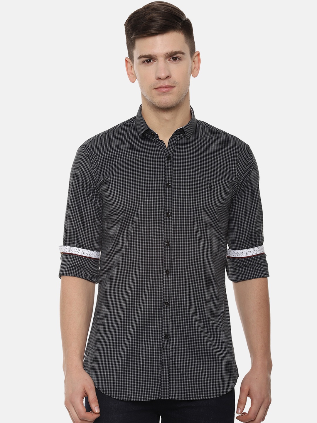V Dot Men Black & White Skinny Fit Checked Casual Shirt