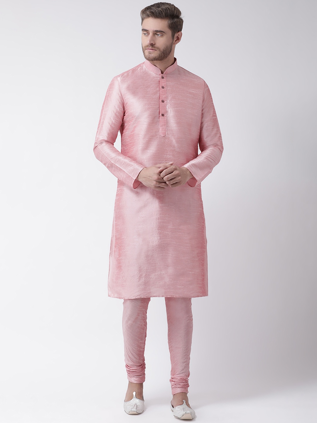 

DEYANN Men Pink Solid Kurta with Churidar