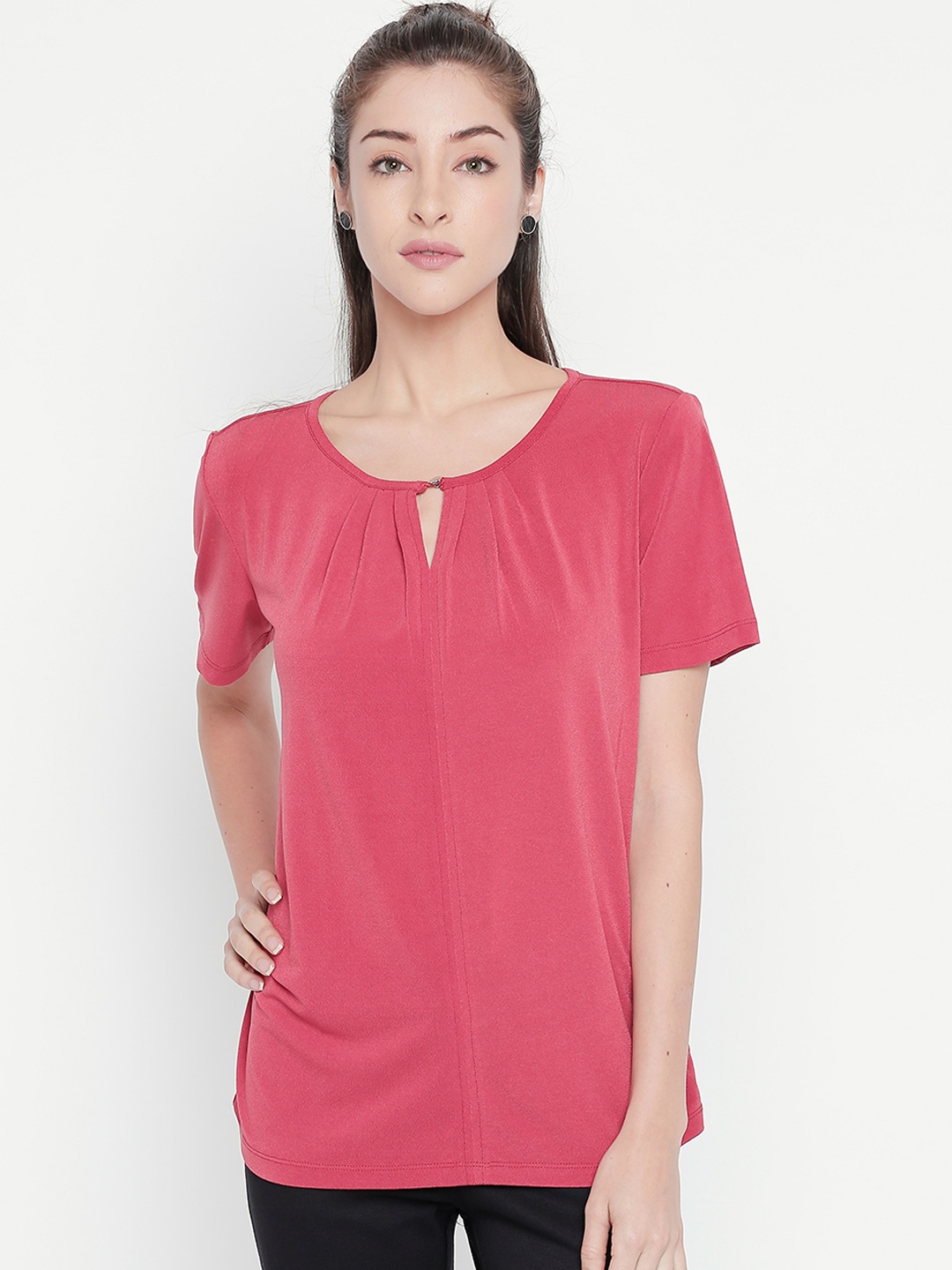 

Honey by Pantaloons Women Rust Pink Self Design Top