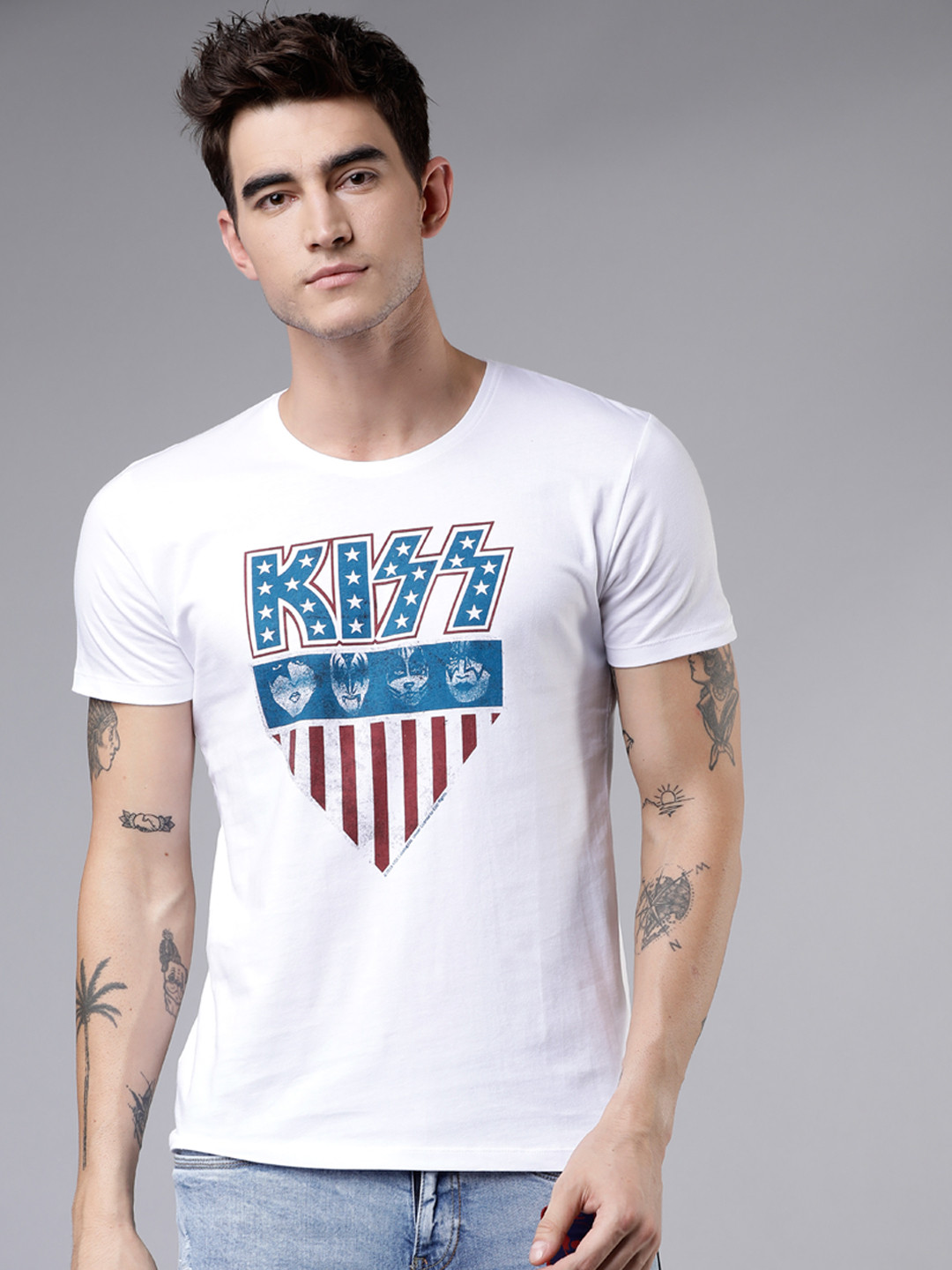 

LOCOMOTIVE Men White Printed Round Neck Slim-Fit T-shirt
