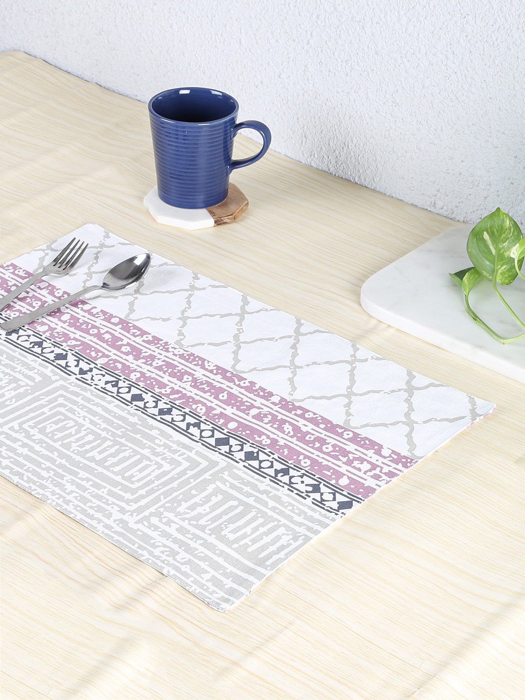 

House This Set of 4 Purple & Grey Printed Table Placemats