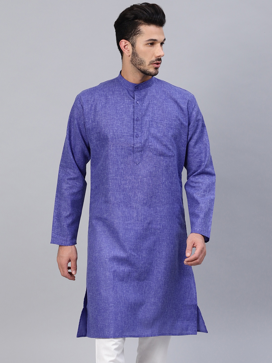 SOJANYA Men Blue Solid Straight Kurta