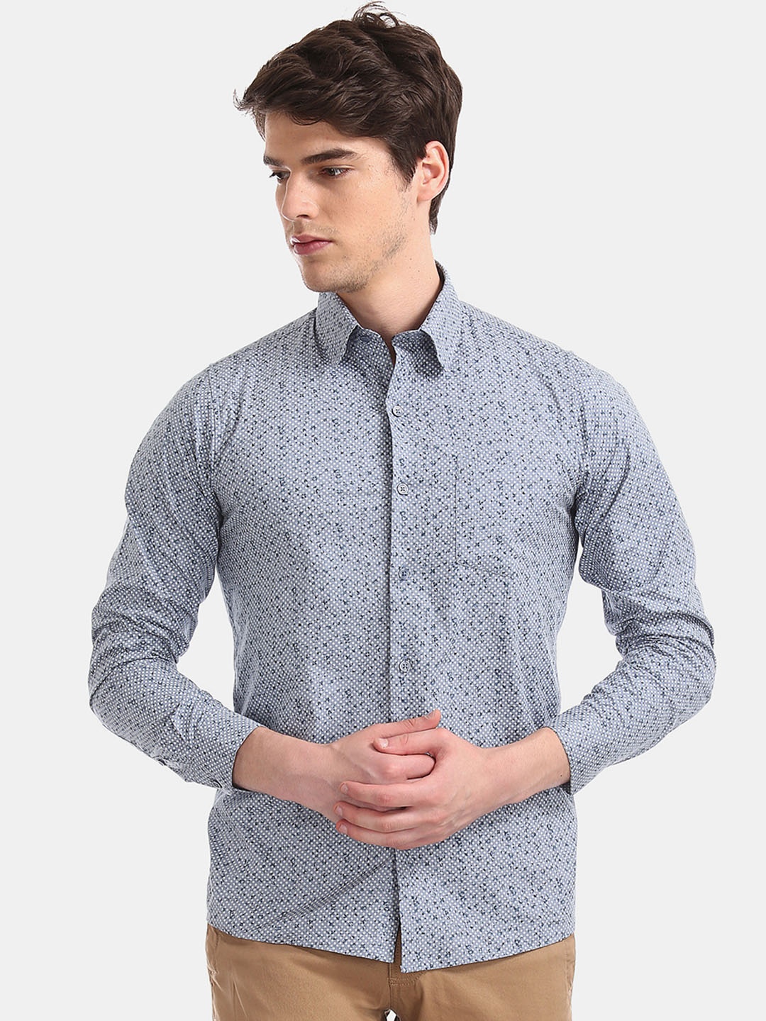 

Excalibur Men Blue Skinny Fit Printed Formal Shirt
