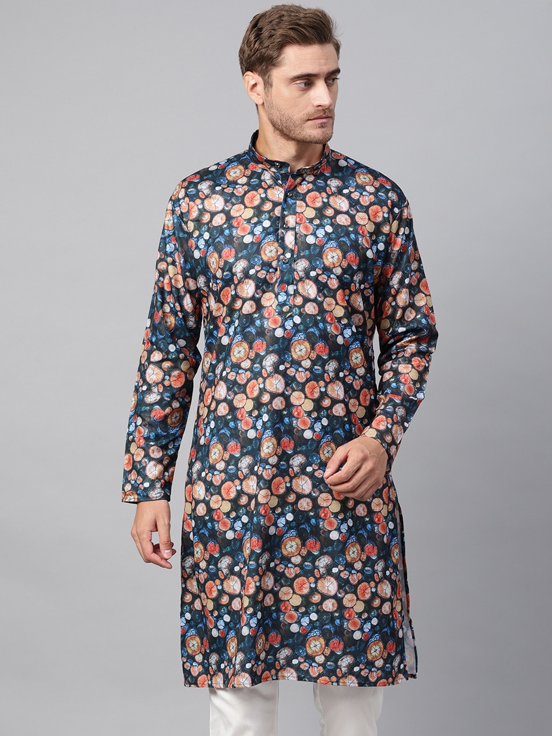 

SOJANYA Men Blue Printed Straight Kurta