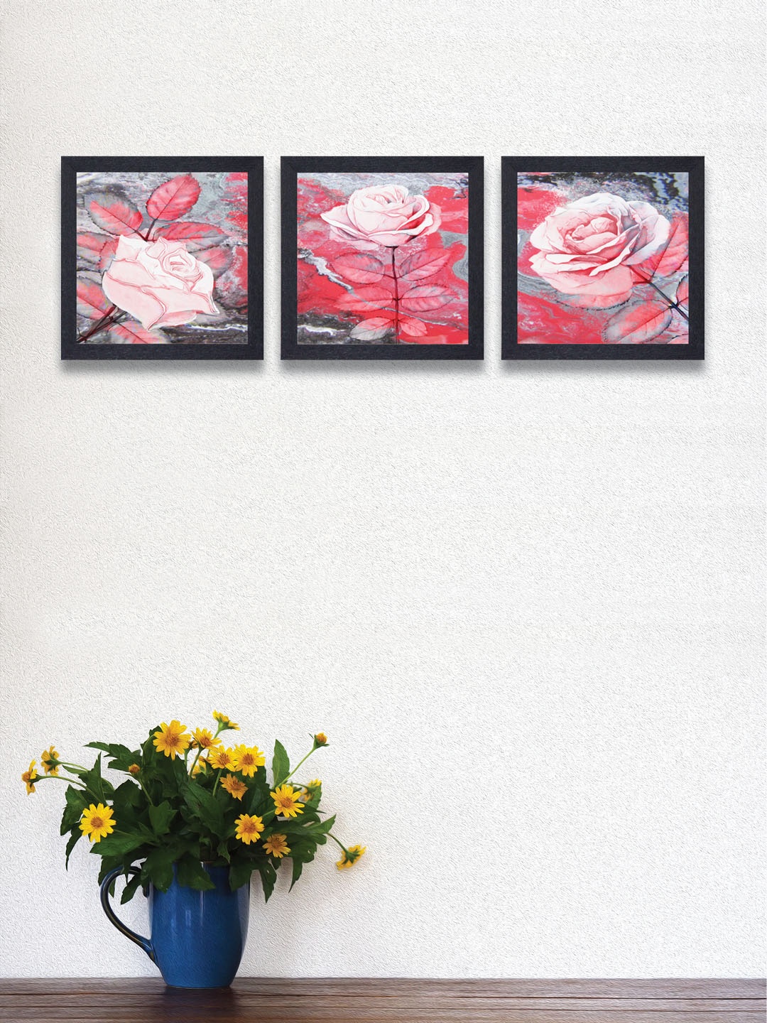 

nest ART Set of 3 Multicoloured Beautiful Rose Wood Wall Arts, Multi