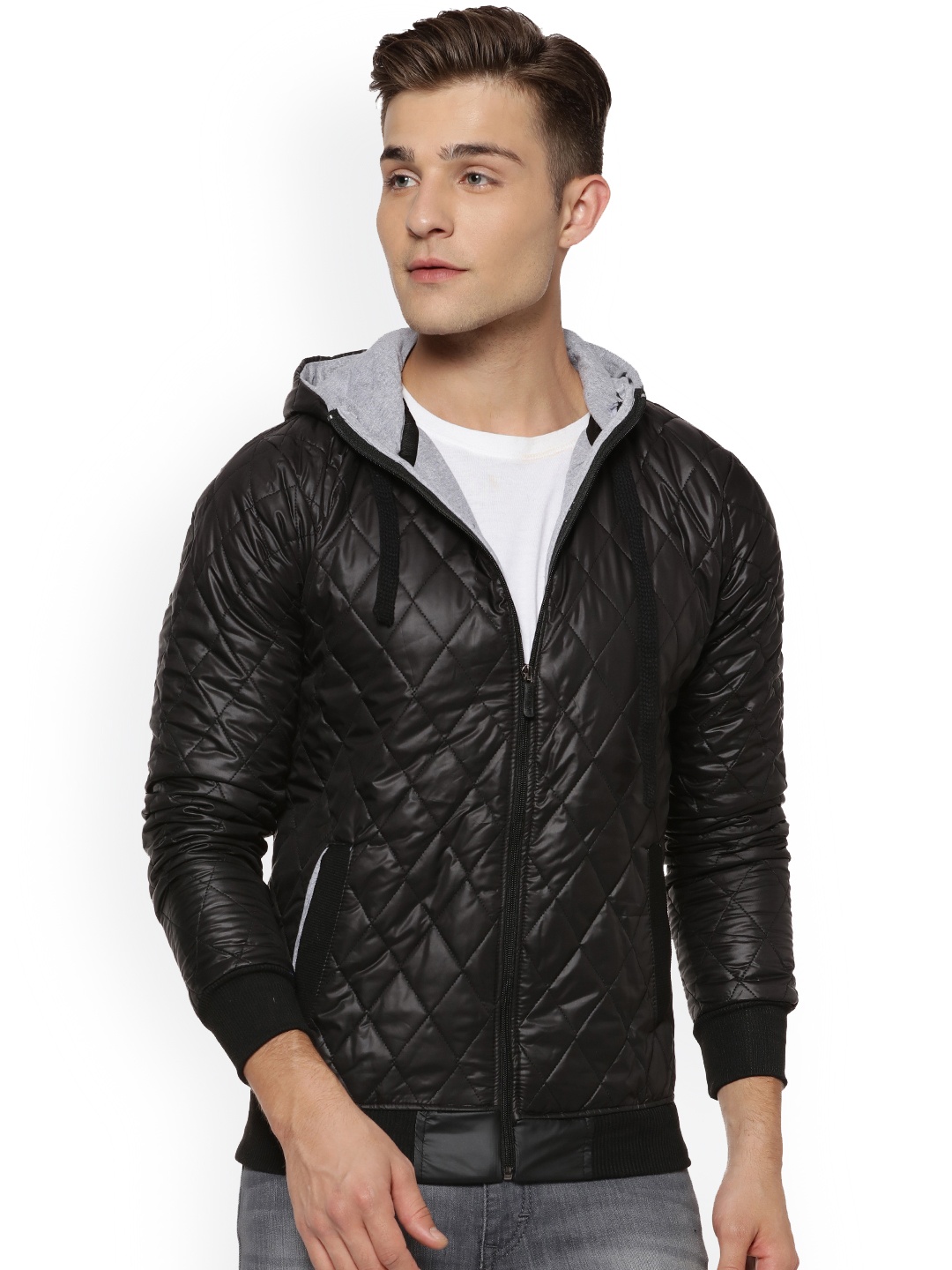 

Campus Sutra Men Black Quilted Hooded Jacket