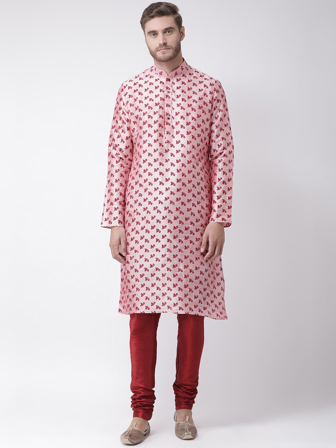 

DEYANN Men Pink & Pink Printed Kurta with Churidar