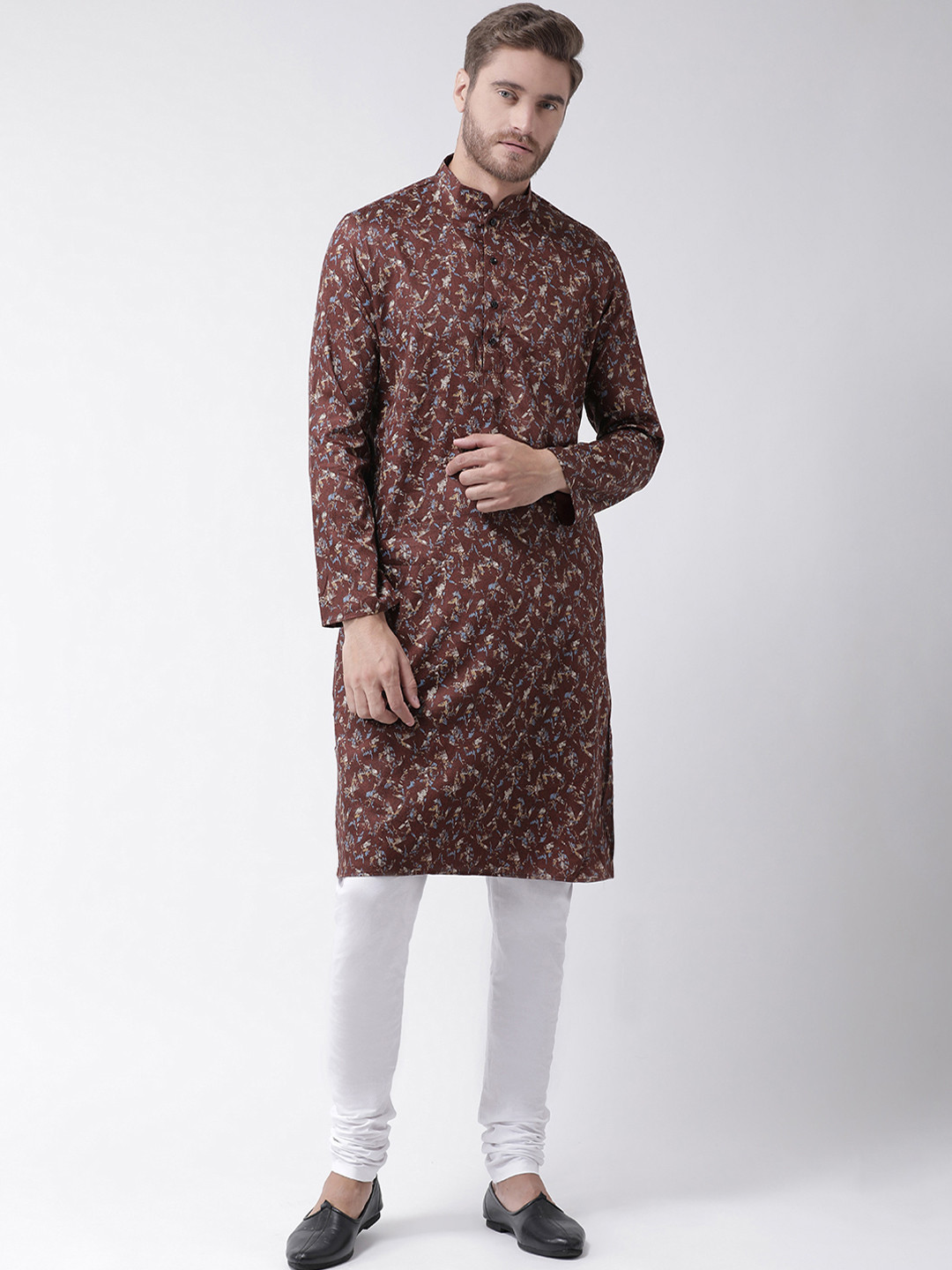 

DEYANN Men Brown & White Printed Kurta with Churidar