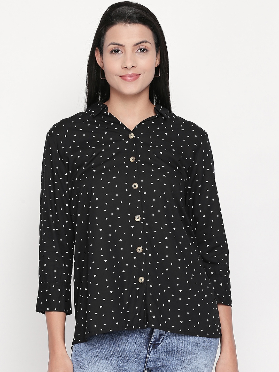

Honey by Pantaloons Women Black Polka Dot Print Top