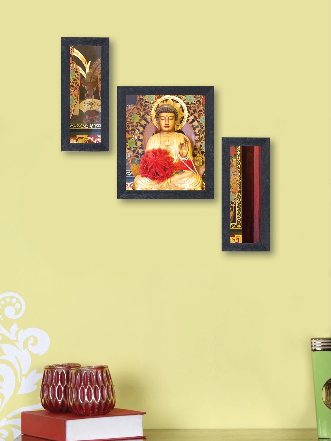 

nest ART Set of 3 Synthetic Wood Gautam Buddha Paintings Wall Art, Yellow