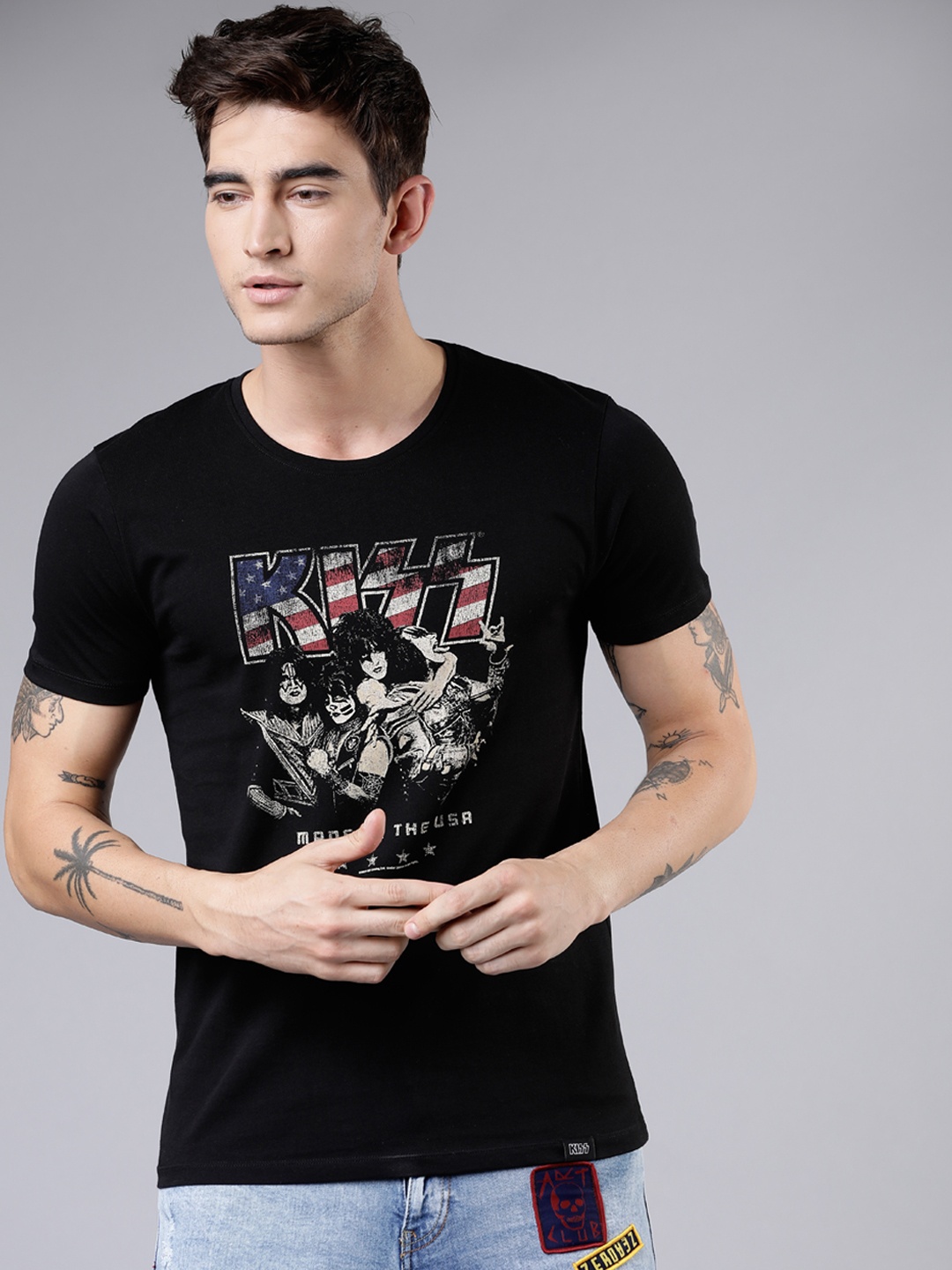 

LOCOMOTIVE Men Black Printed Round Neck T-shirt