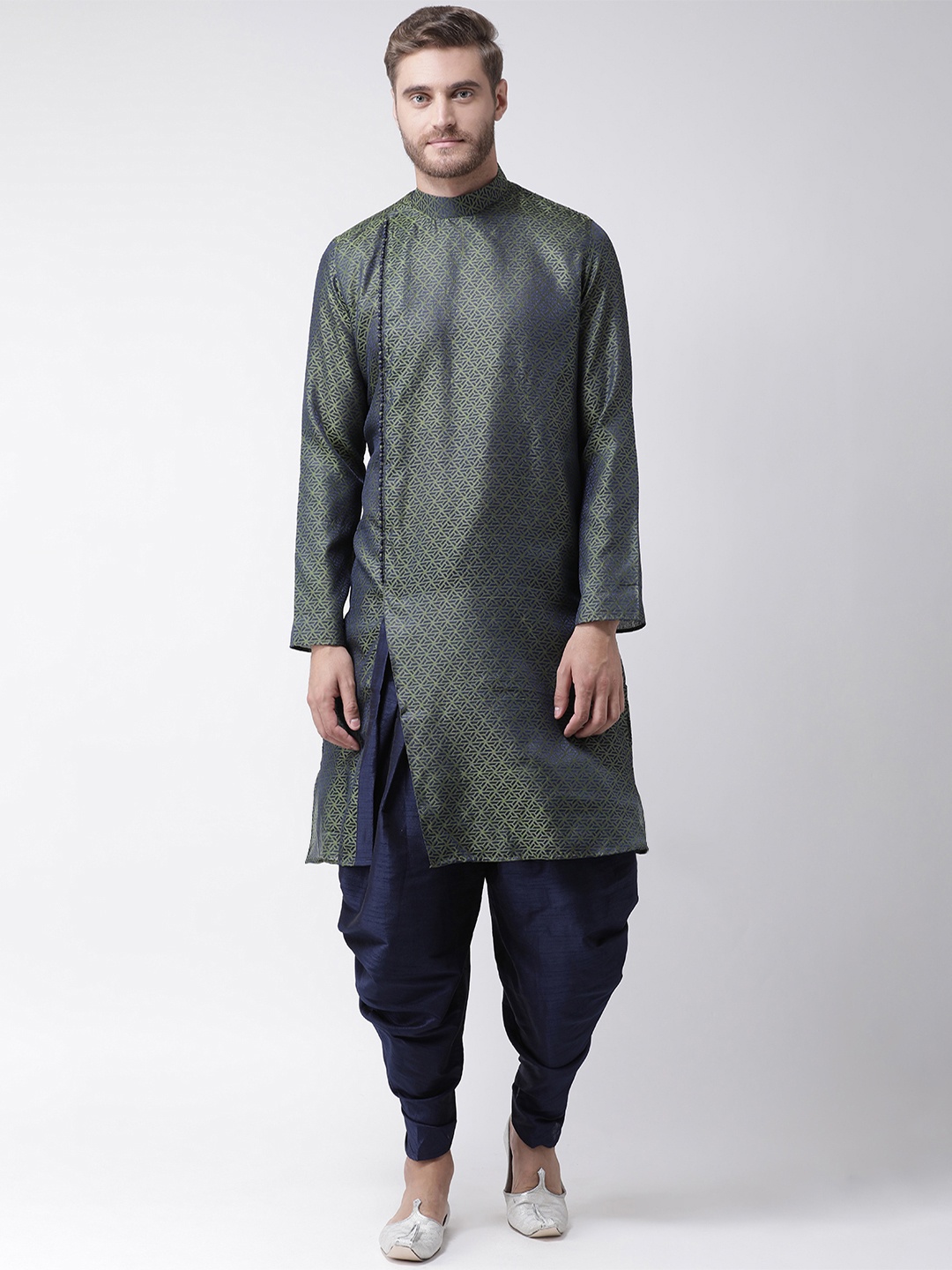 

DEYANN Men Green & Navy Blue Self Design Kurta with Patiala