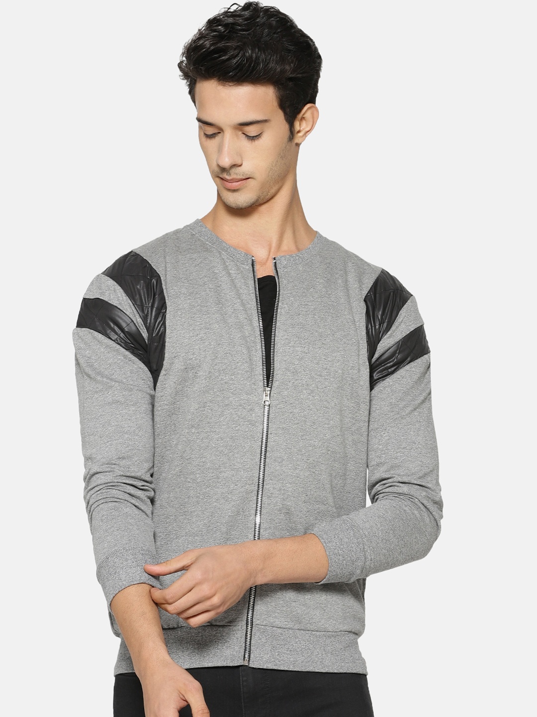 

Campus Sutra Men Grey Solid Bomber Jacket