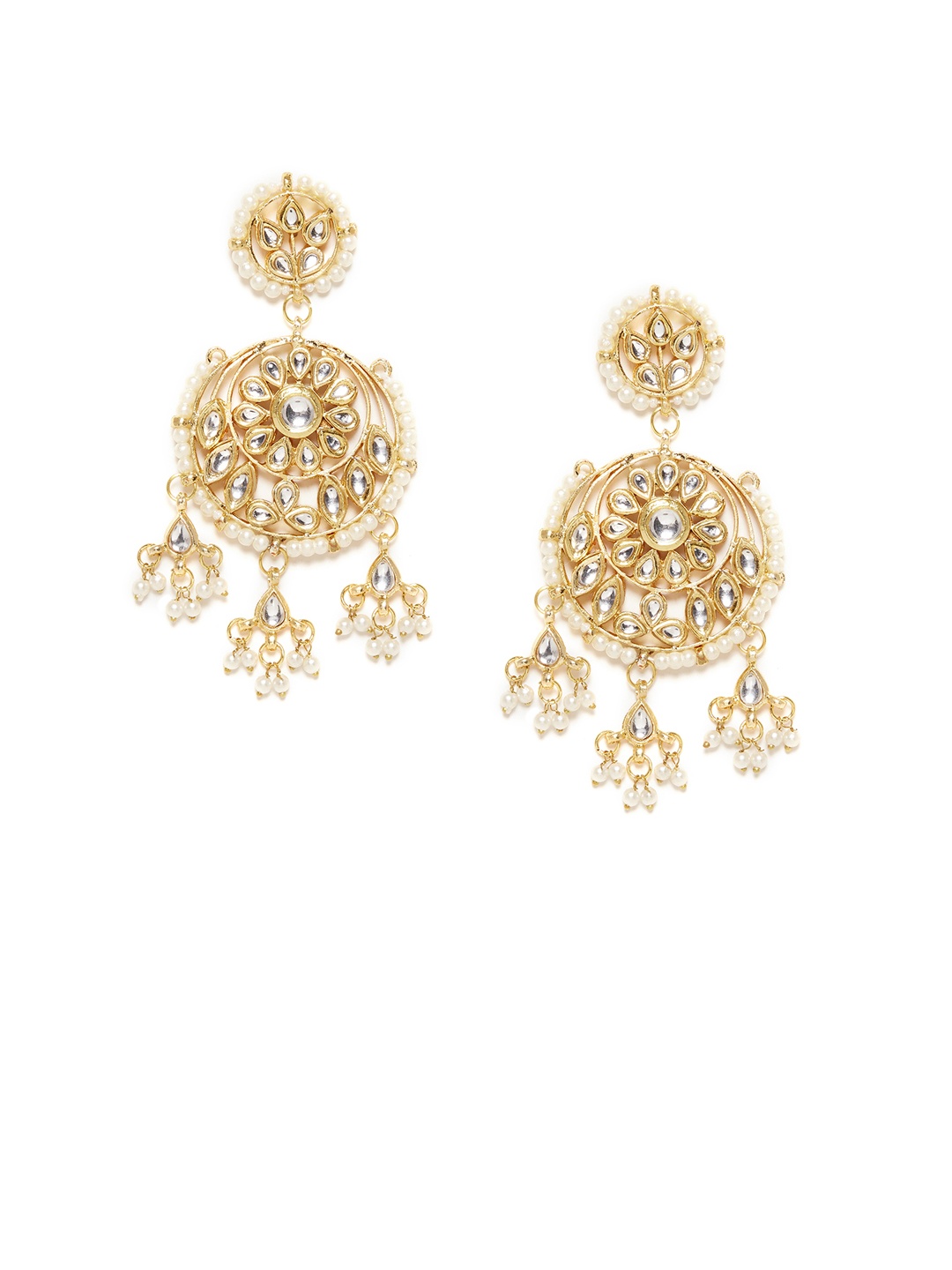 

Bamboo Tree Jewels Gold-Toned & White Handcrafted Classic Drop Earrings
