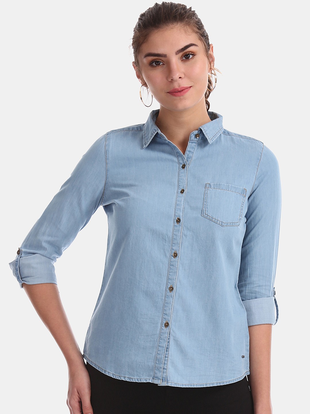 

Flying Machine Women Blue Regular Fit Solid Casual Shirt