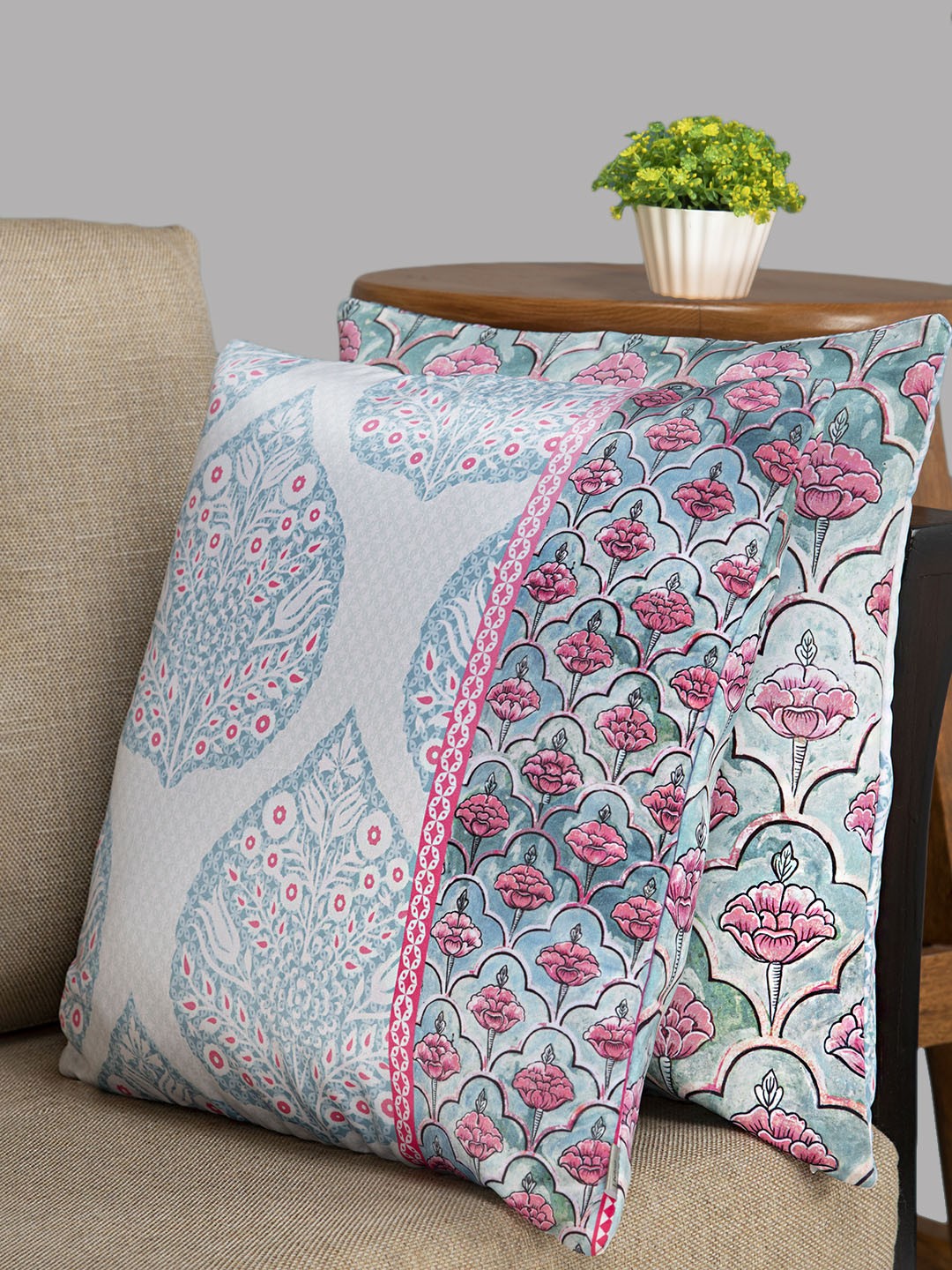 

HOUZZCODE Blue Set Of 2 Ethnic Motifs Square Cushion Covers