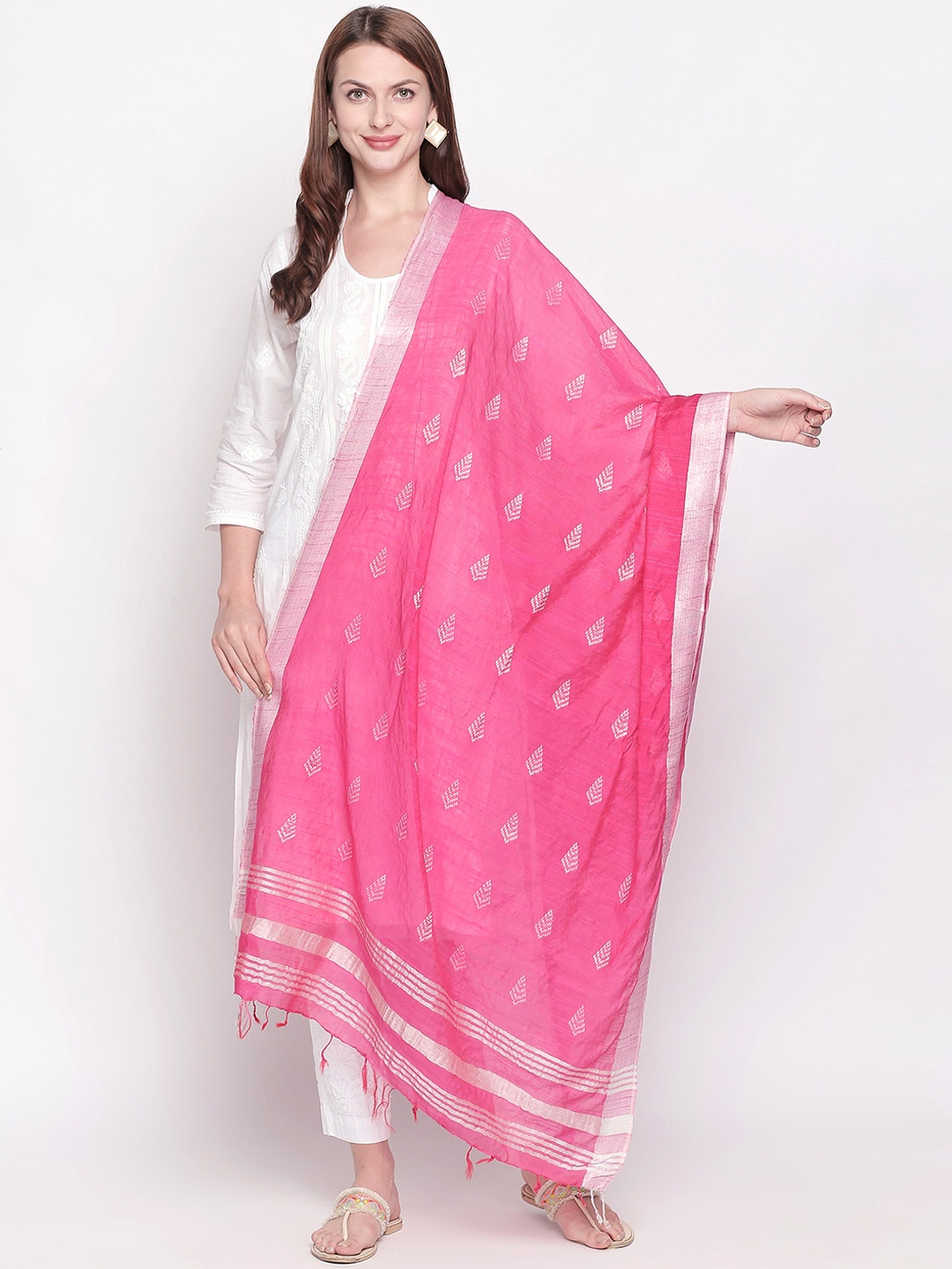 

Dupatta Bazaar Pink Woven Design Dupatta