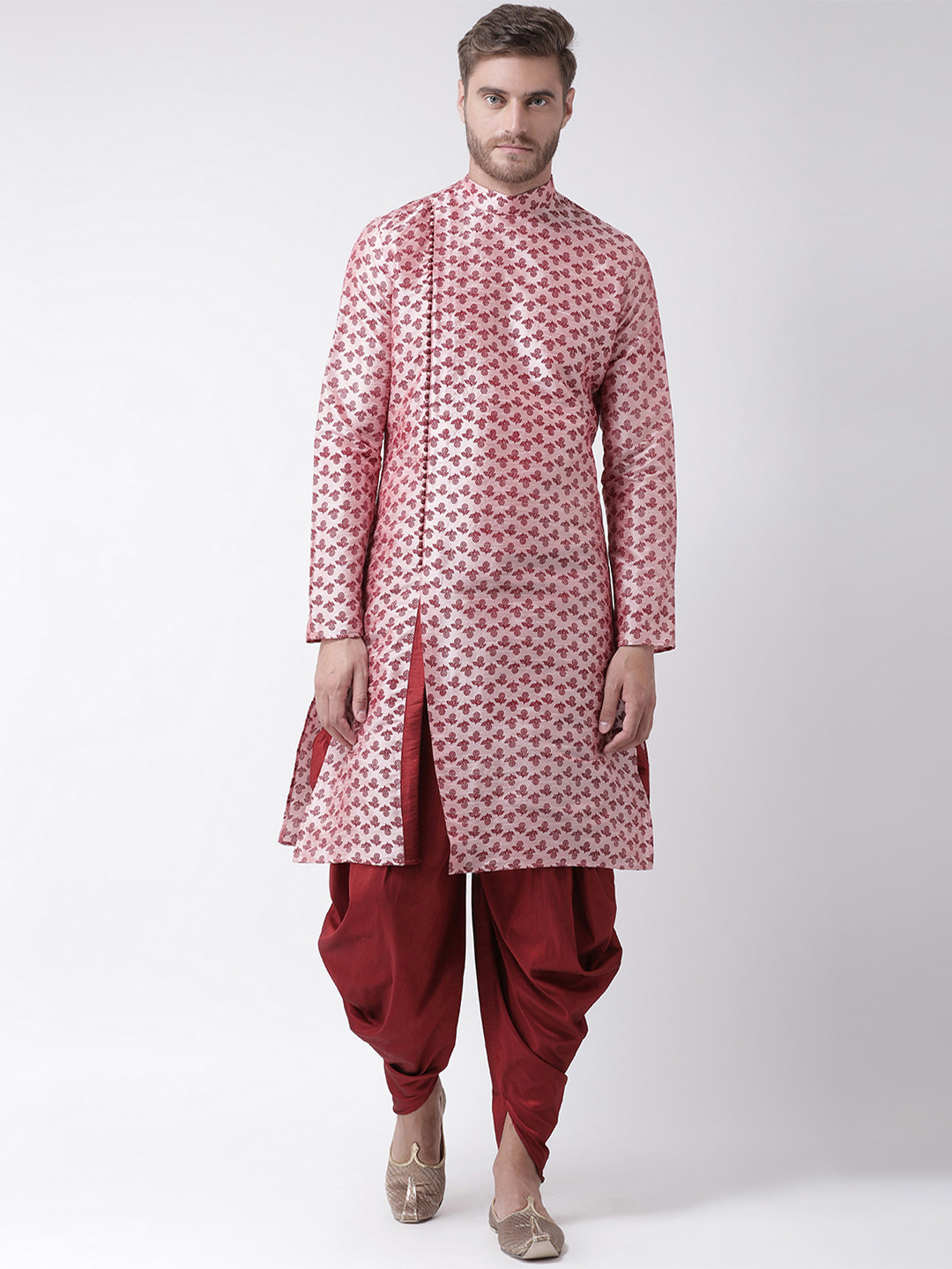 

DEYANN Men Pink & Maroon Printed Kurta with Patiala