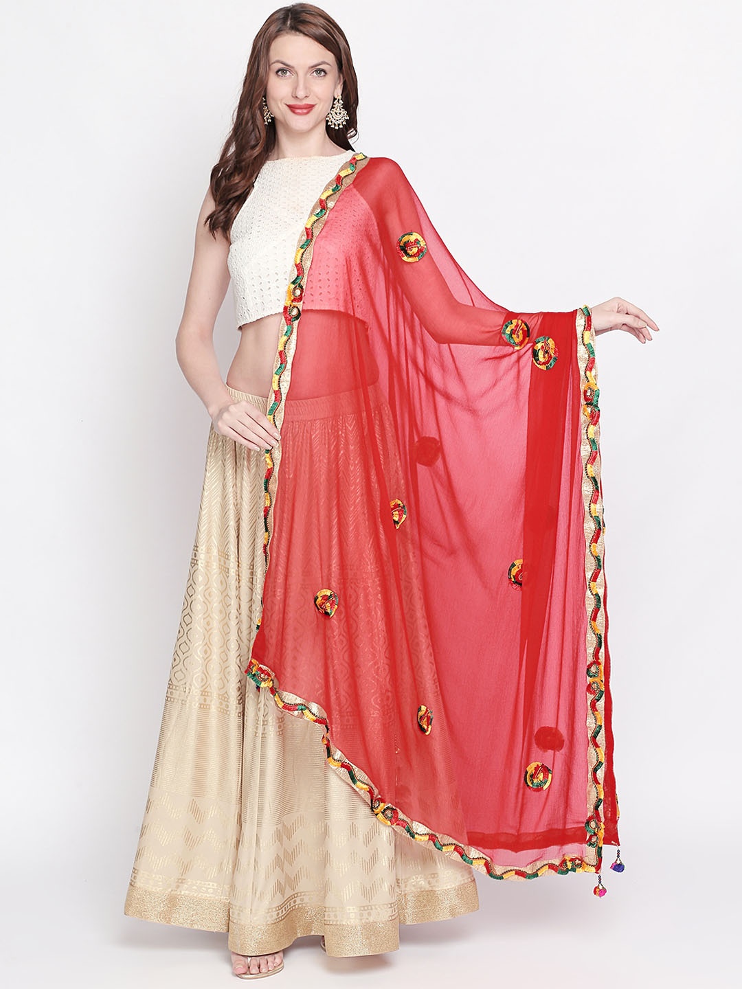 

Dupatta Bazaar Red & Gold-Coloured Embroidered Dupatta