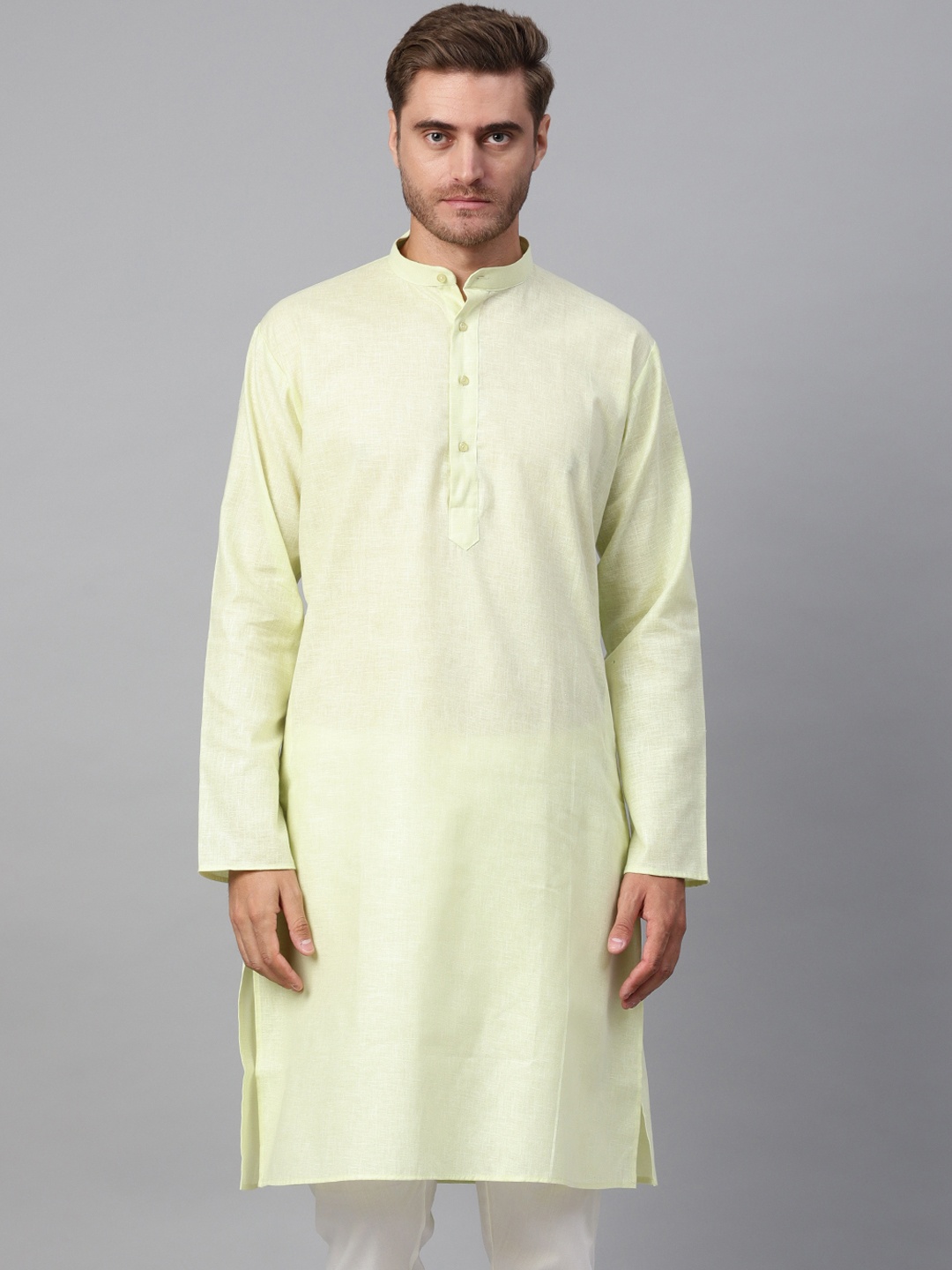 

SOJANYA Men Lime Green Solid Straight Kurta