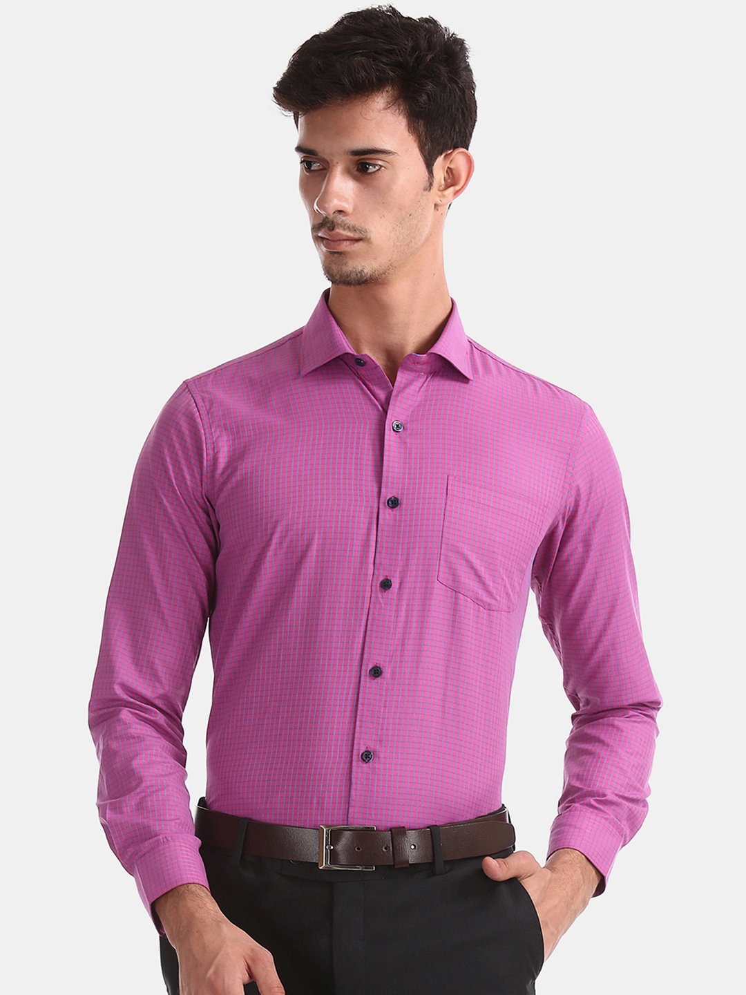 

Excalibur Men Purple Slim Fit Checked Formal Shirt