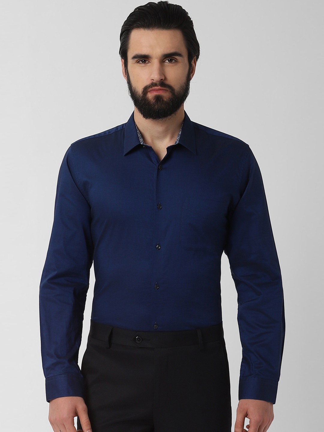 

Peter England Men Navy Blue Slim Fit Solid Formal Shirt