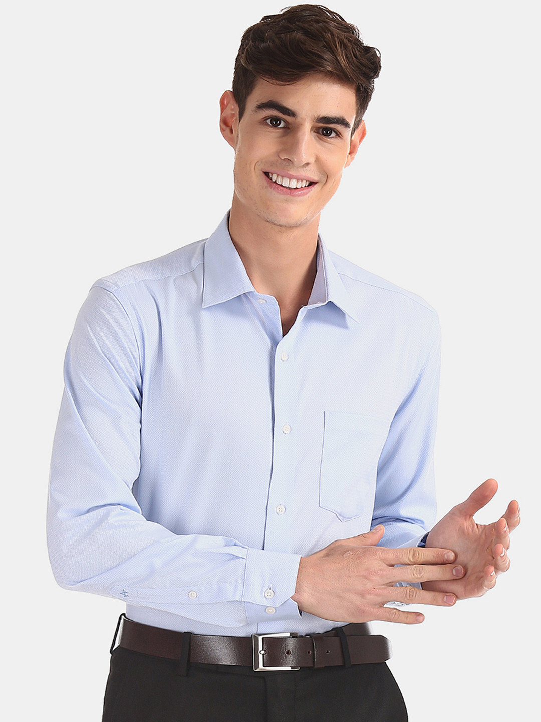 

Arrow Men Blue Slim Fit Self Design Formal Shirt