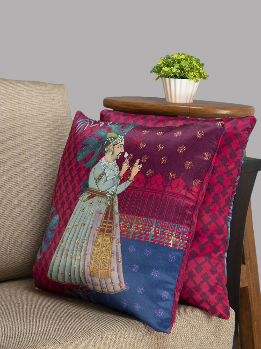

HOUZZCODE Purple & Blue Single Ethnic Motifs Square Cushion Cover