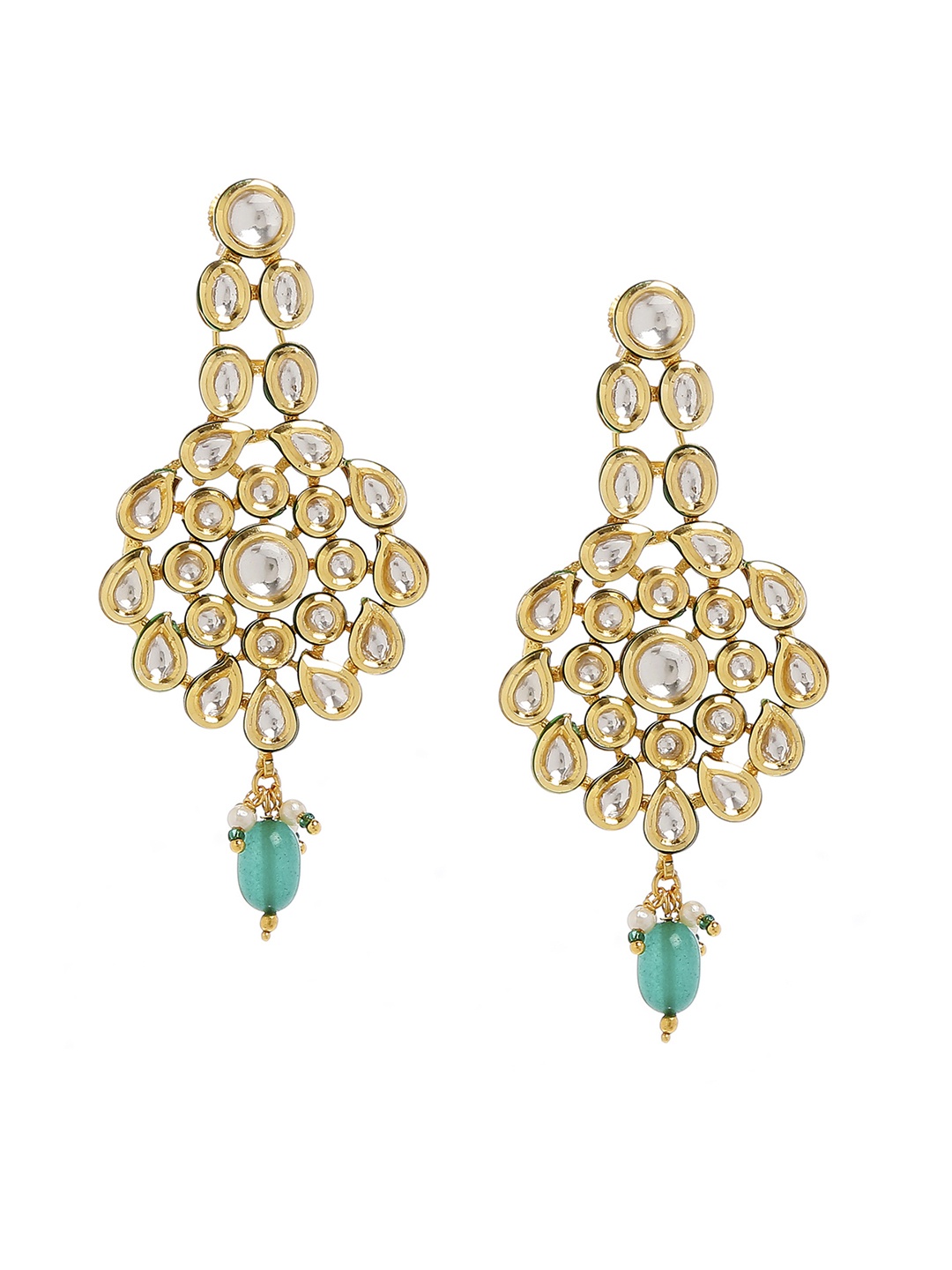 Bamboo Tree Jewels Gold-Toned & Green Contemporary Drop Earrings