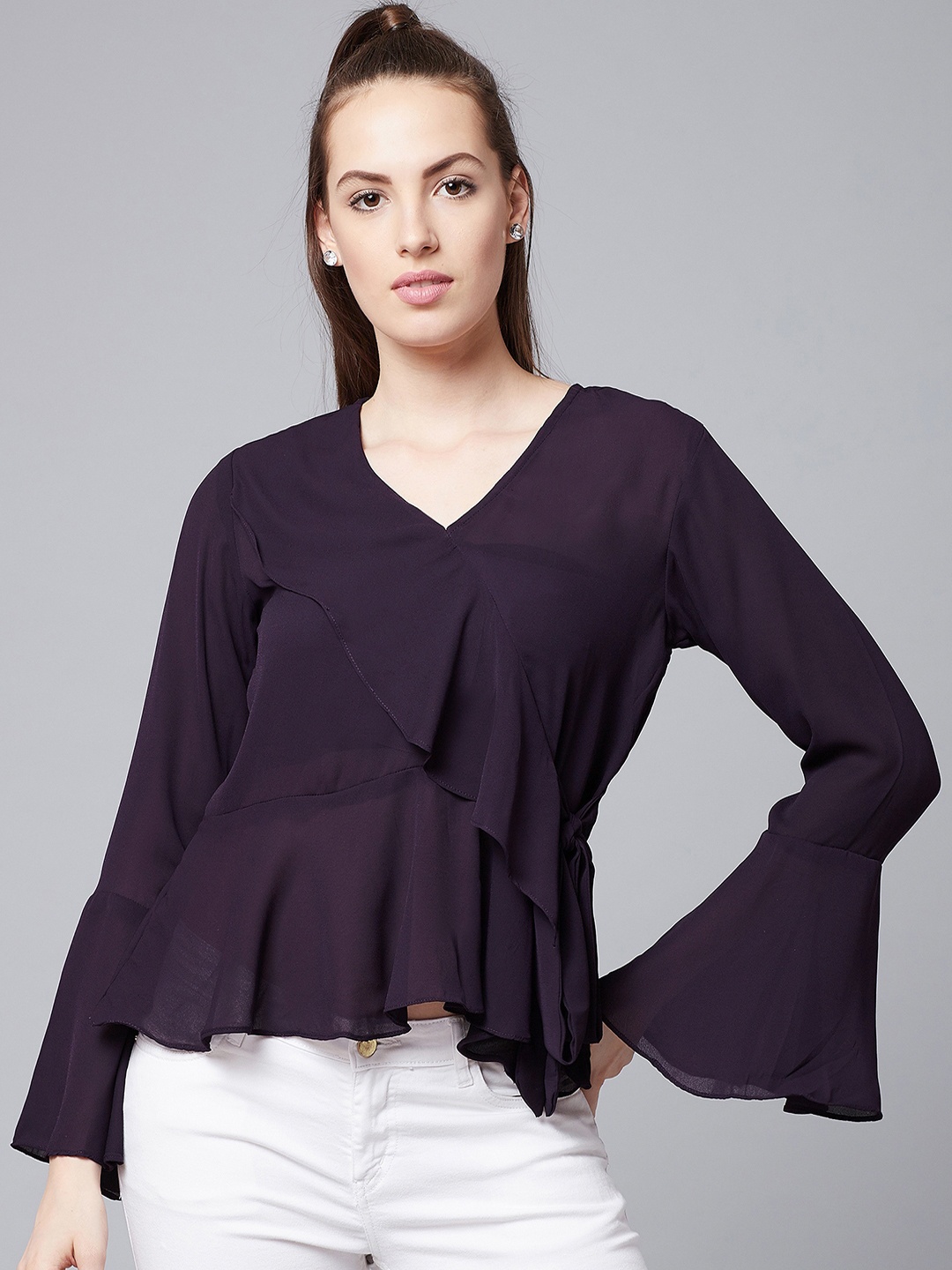

Athena Women Purple Solid Peplum Top