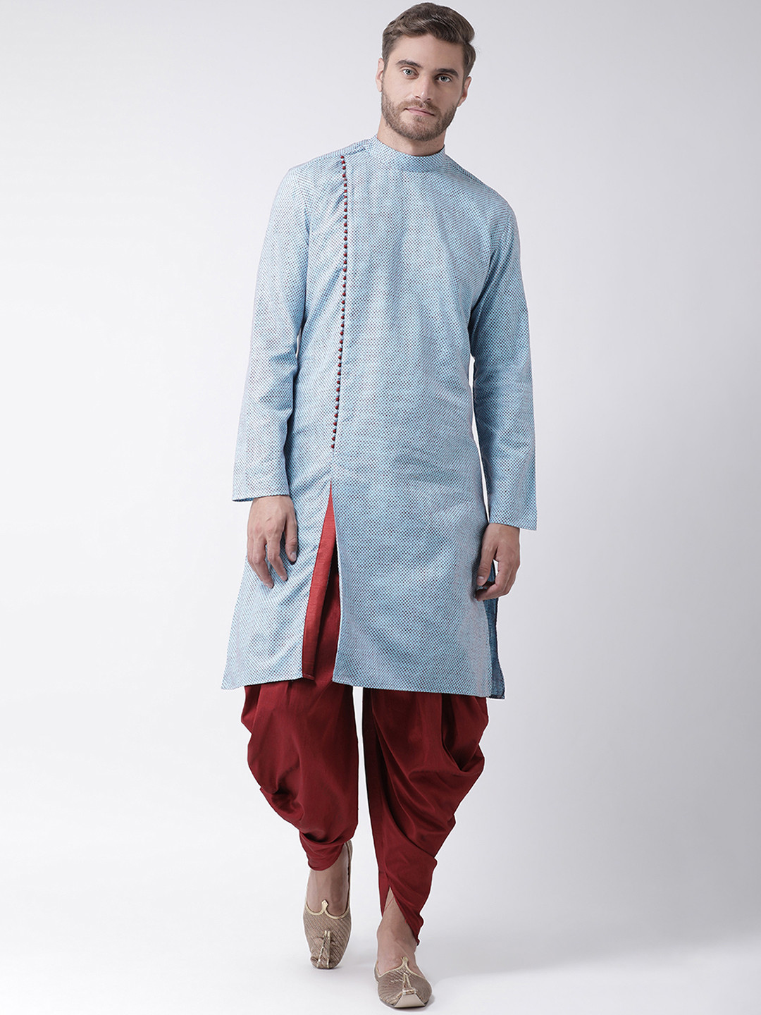 

DEYANN Men Blue & Red Self Design Kurta with Patiala
