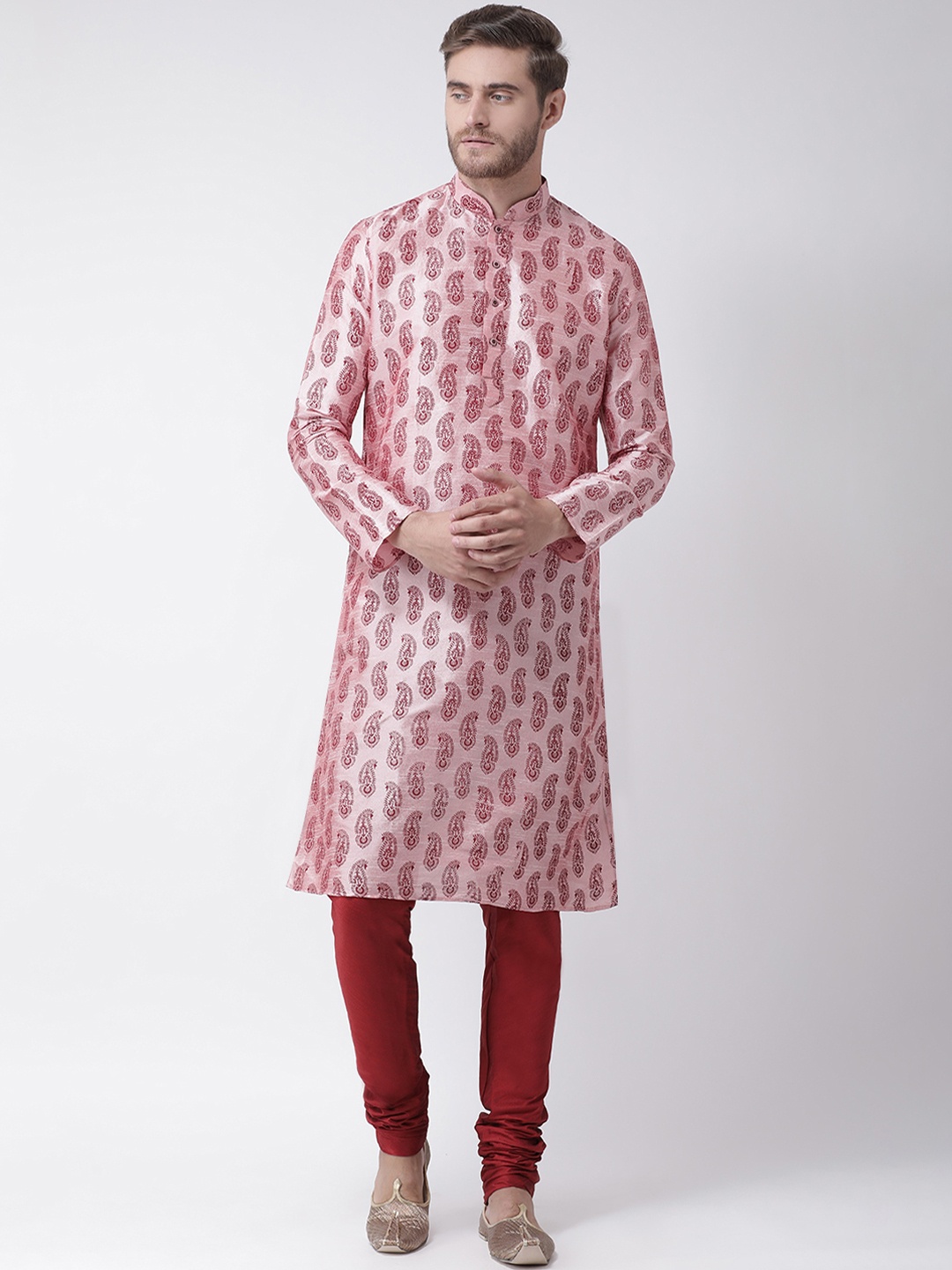 

DEYANN Men Pink & Maroon Printed Kurta with Churidar