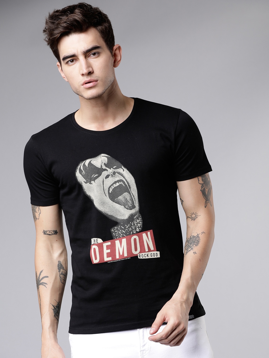 

LOCOMOTIVE Men Black Printed Round Neck T-shirt