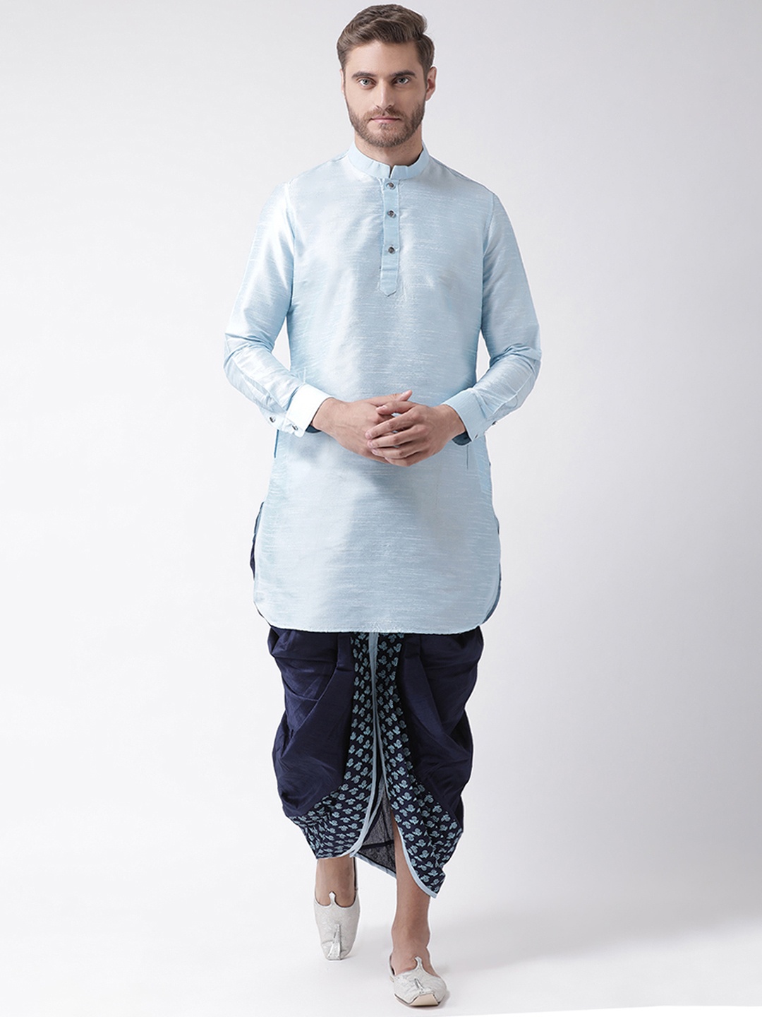

DEYANN Men Blue Solid Kurta with Dhoti Pants
