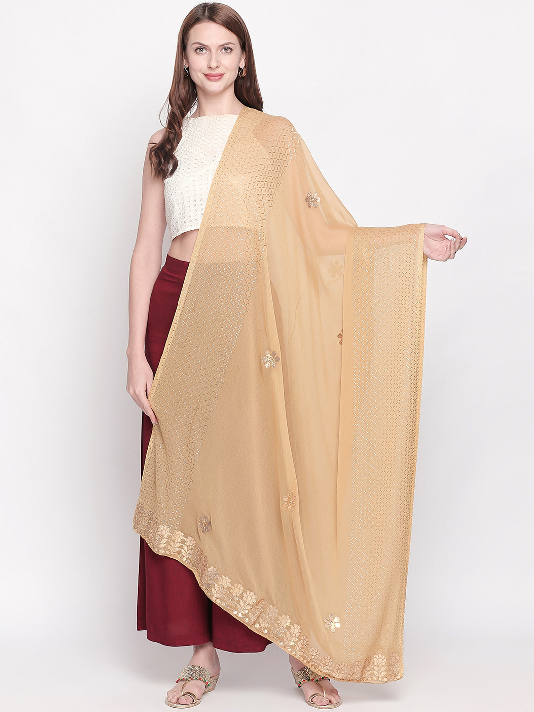 

Dupatta Bazaar Beige & Gold-Toned Embroidered Dupatta