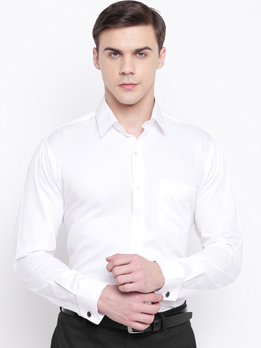 

Hancock Men White Solid French Cuff Regular Fit Pure Cotton Formal Shirt
