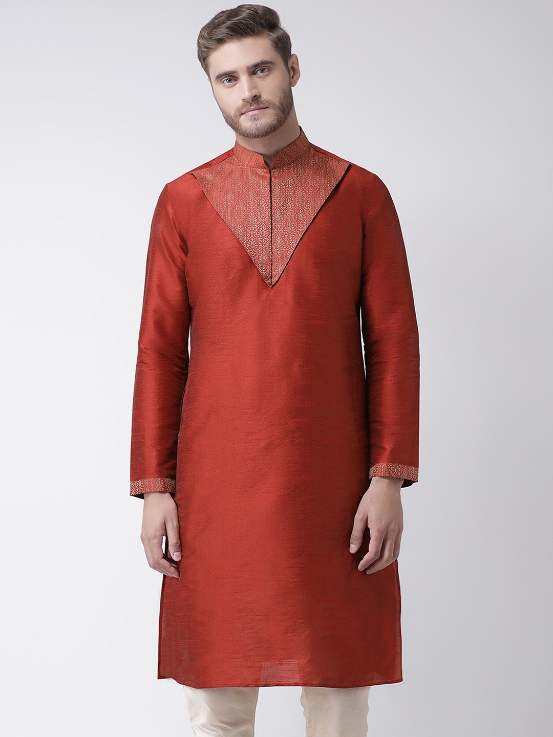 DEYANN Men Red Solid Straight Kurta