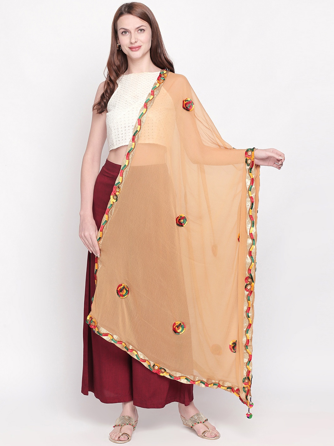 

Dupatta Bazaar Beige Embroidered Chiffon Dupatta